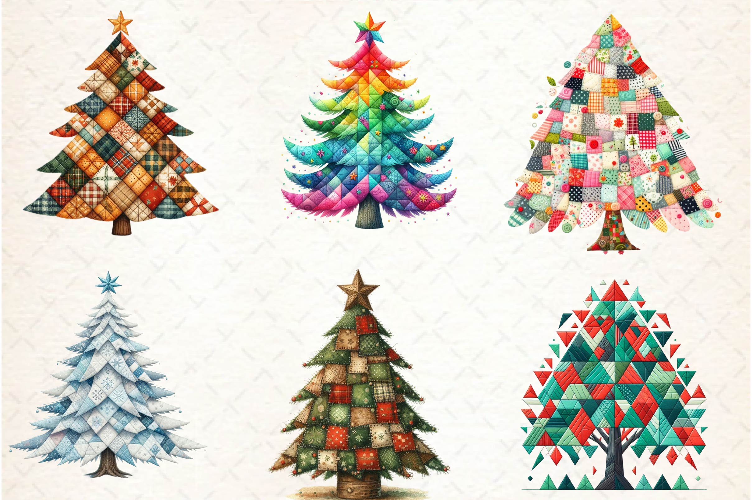 Quilted Christmas Tree Border Clipart Bundle