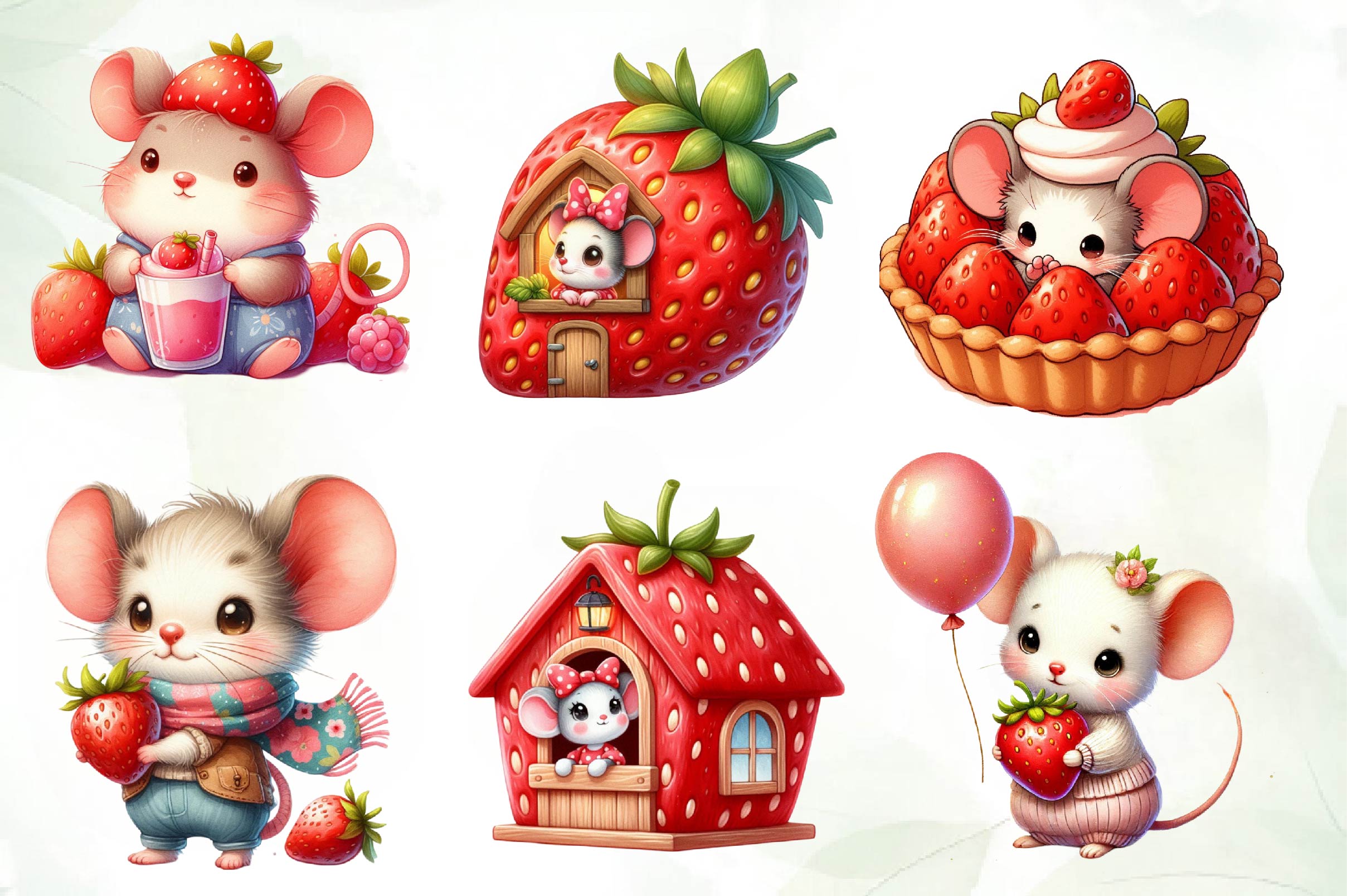 Minnie Animals Mouse Strawberry Clipart Bundle