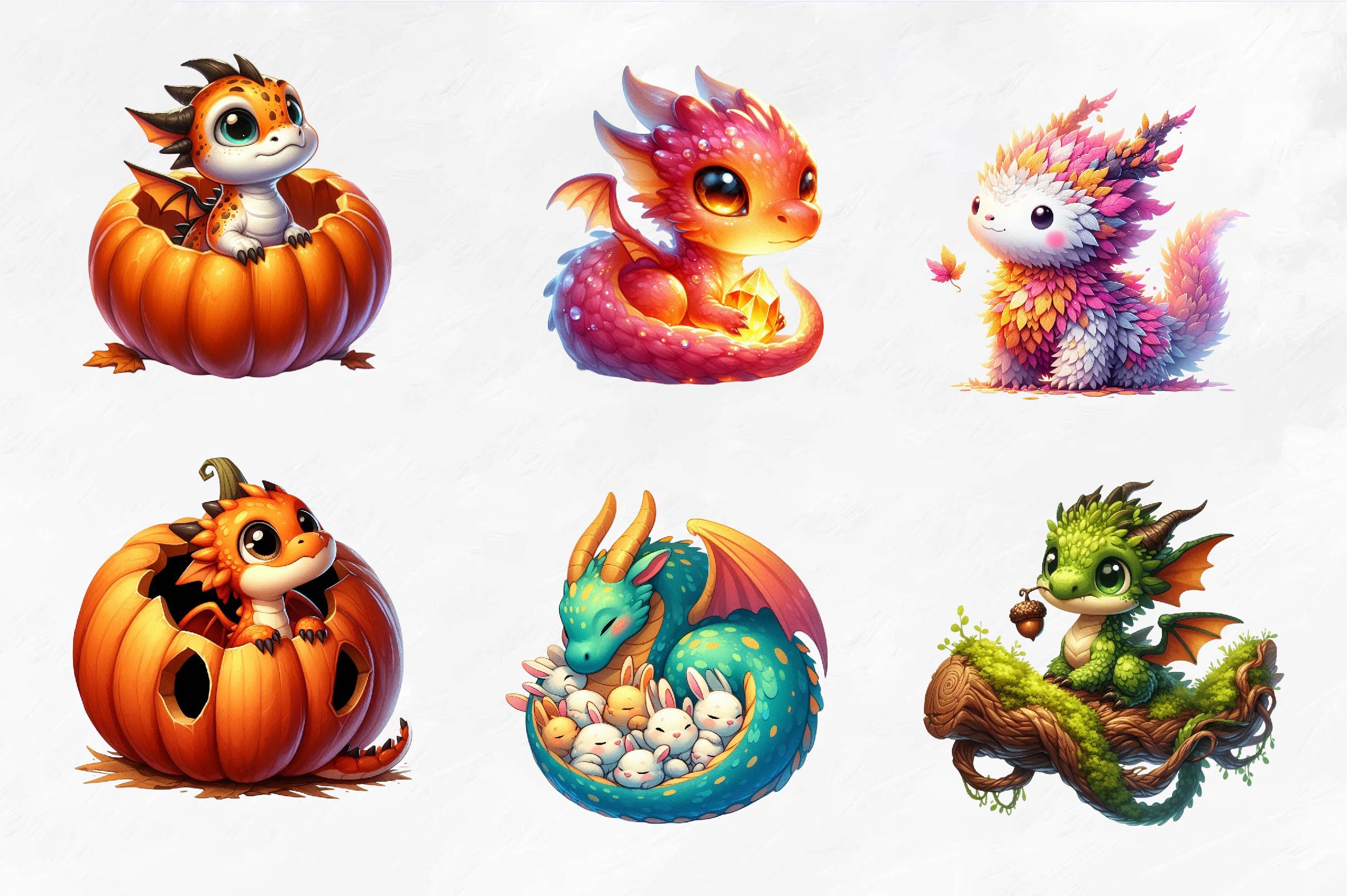 Cute Woodland Dragons Clipart Bundle