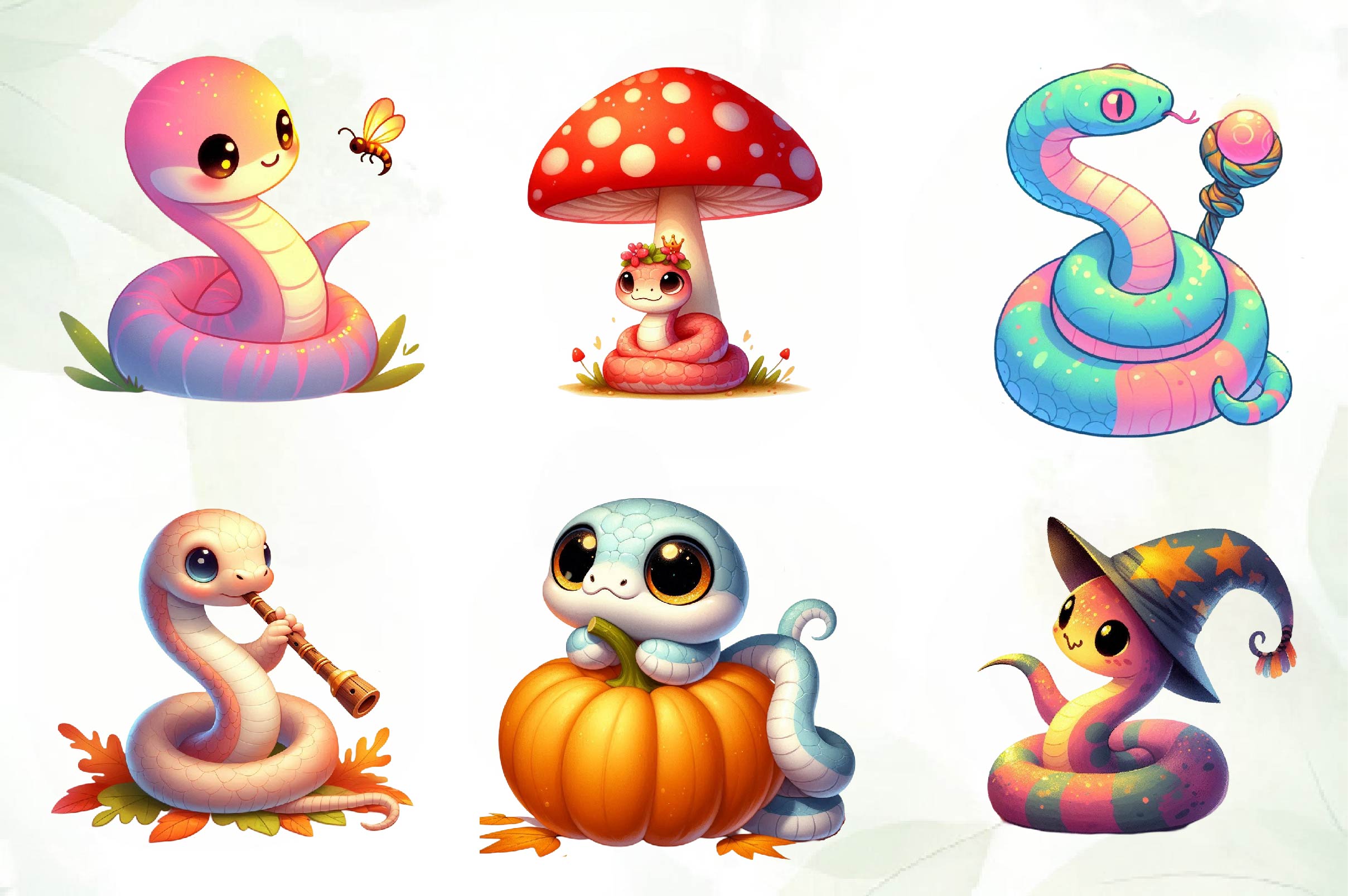 Cute Woodland Snakes Clipart Bundle
