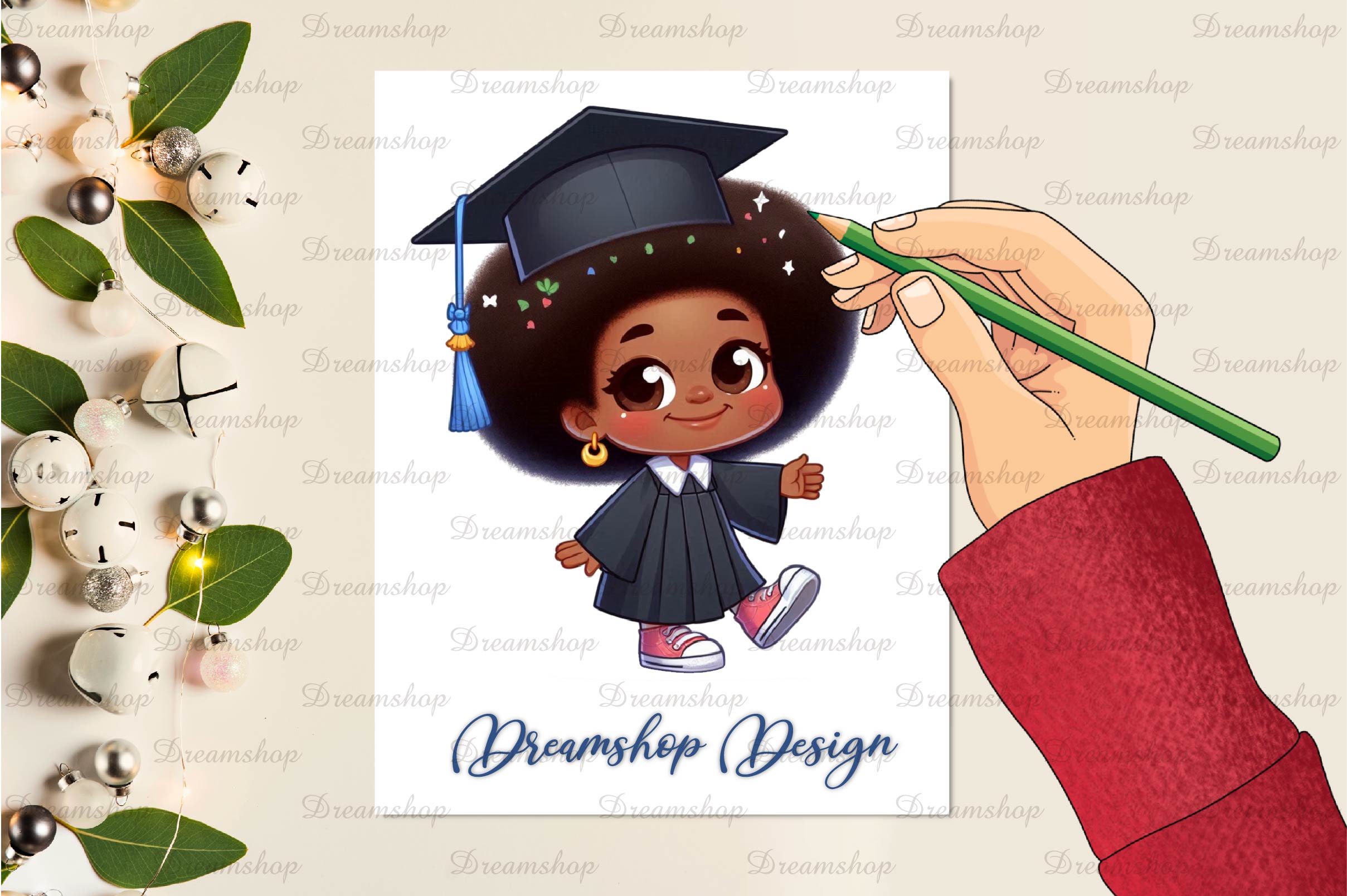 Girl Afro Graduation Clipart Bundle