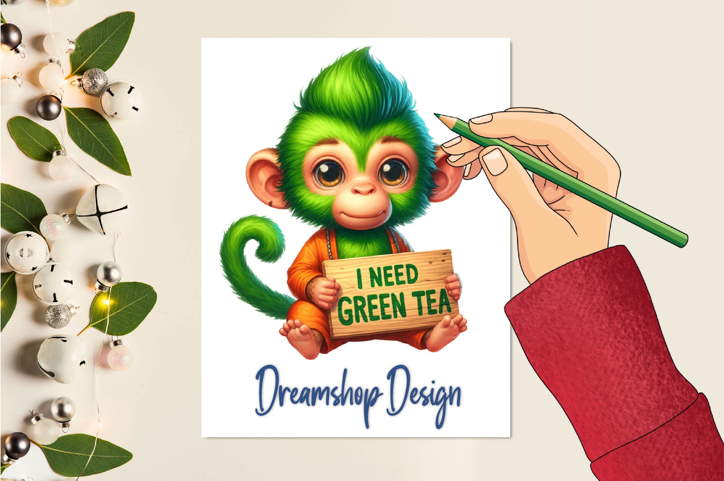 Cute Animals I Need Green Tea Clipart Bundle