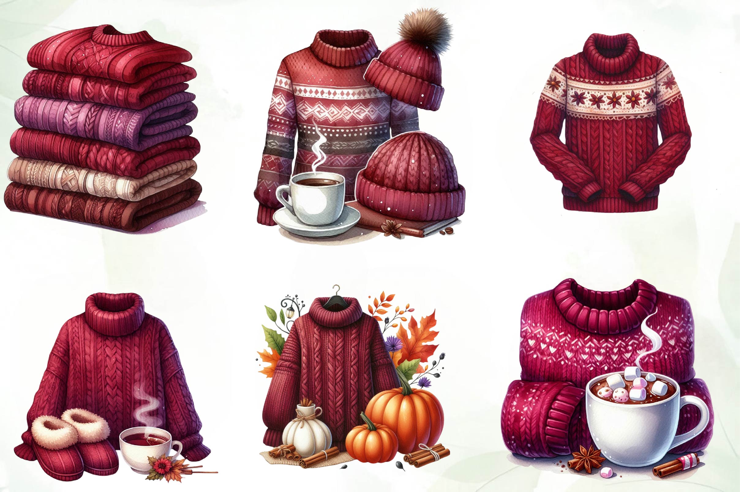 Burgundy Sweater Weather Clipart Bundle