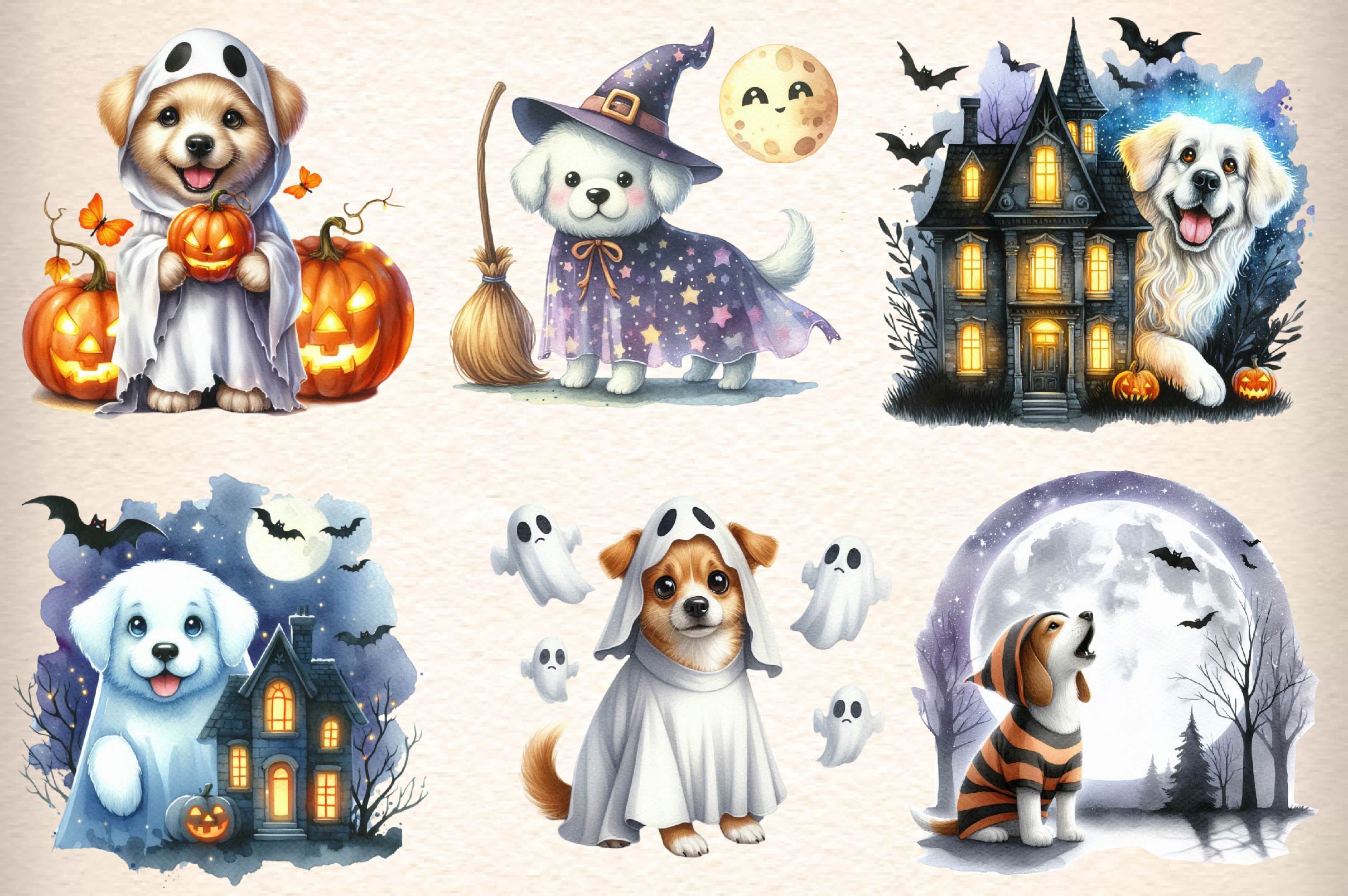 Halloween Ghost Dogs Clipart Bundle