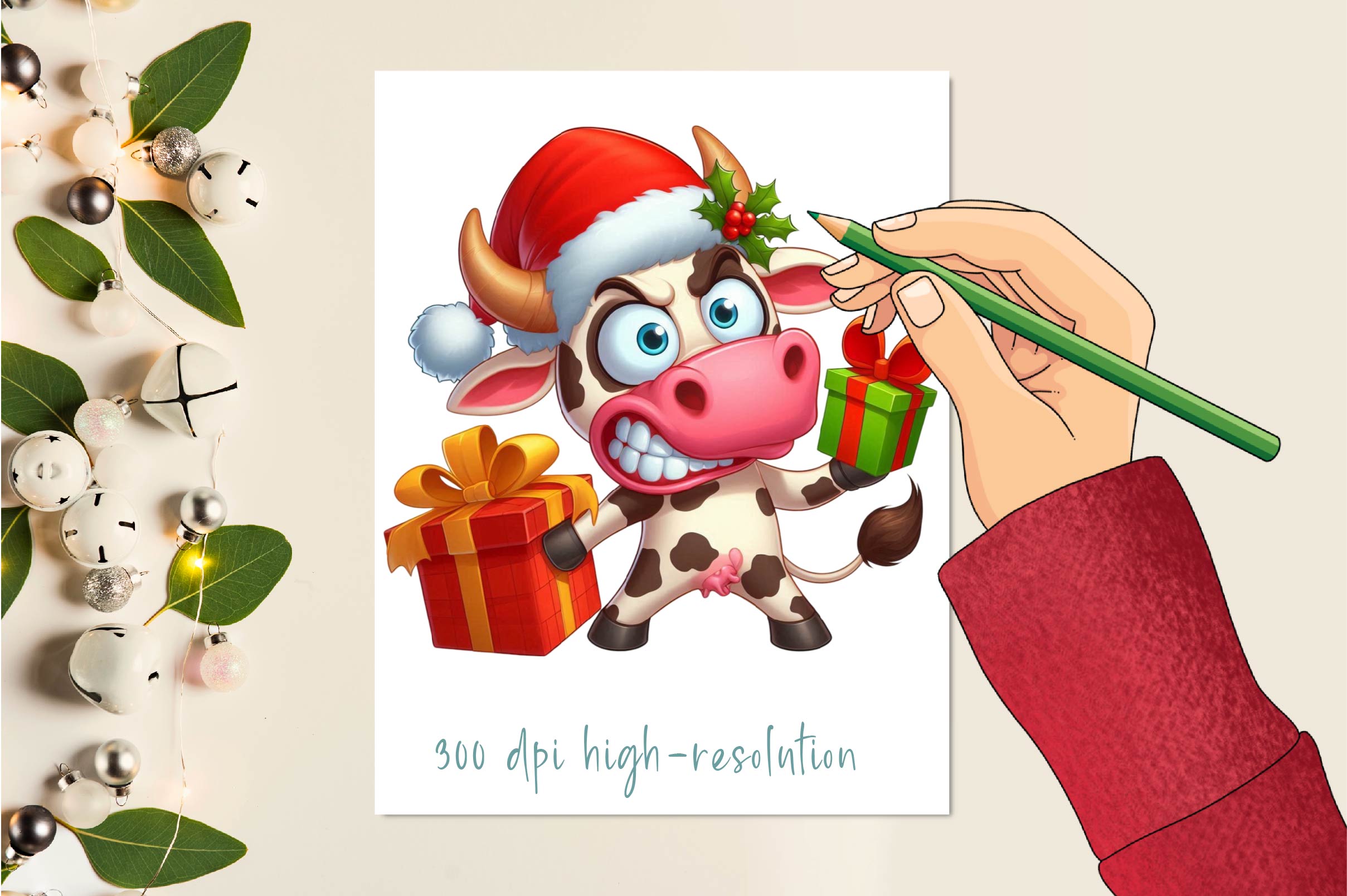 Funny Christmas Cow Clipart Bundle