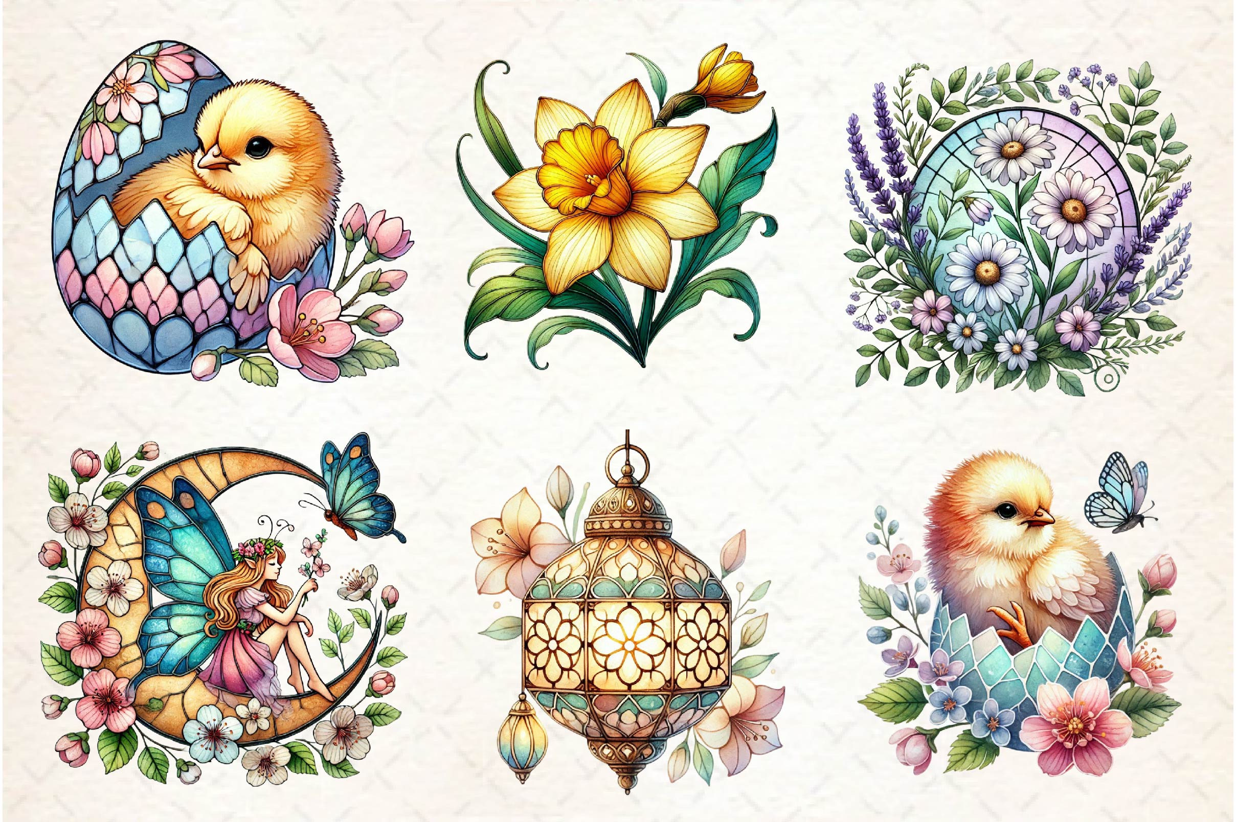 Stained Glass Spring Clipart Bundle