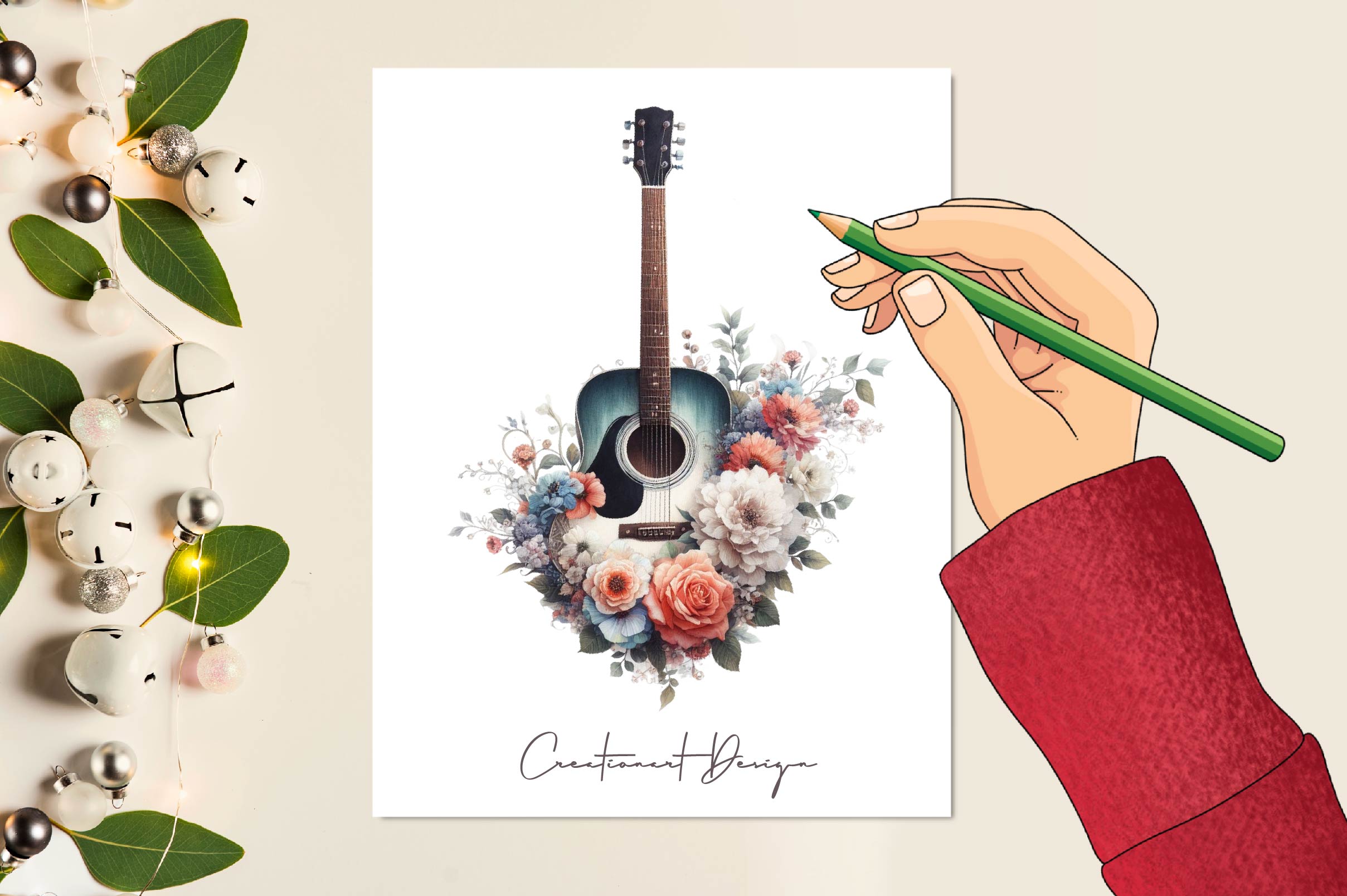 Floral Guitars Clipart Bundle