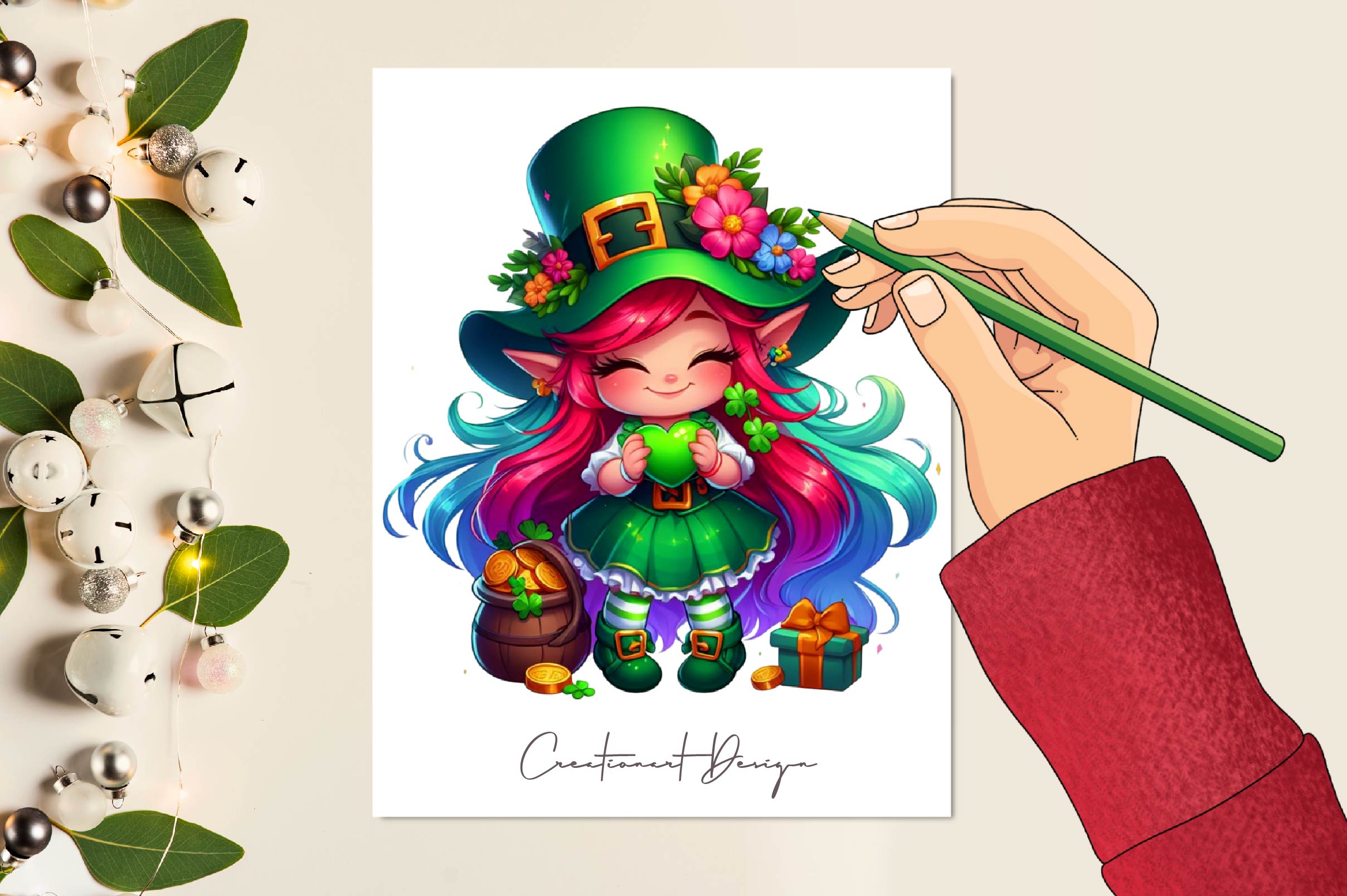 St Patricks Day Gnome Girl Clipart Bundle