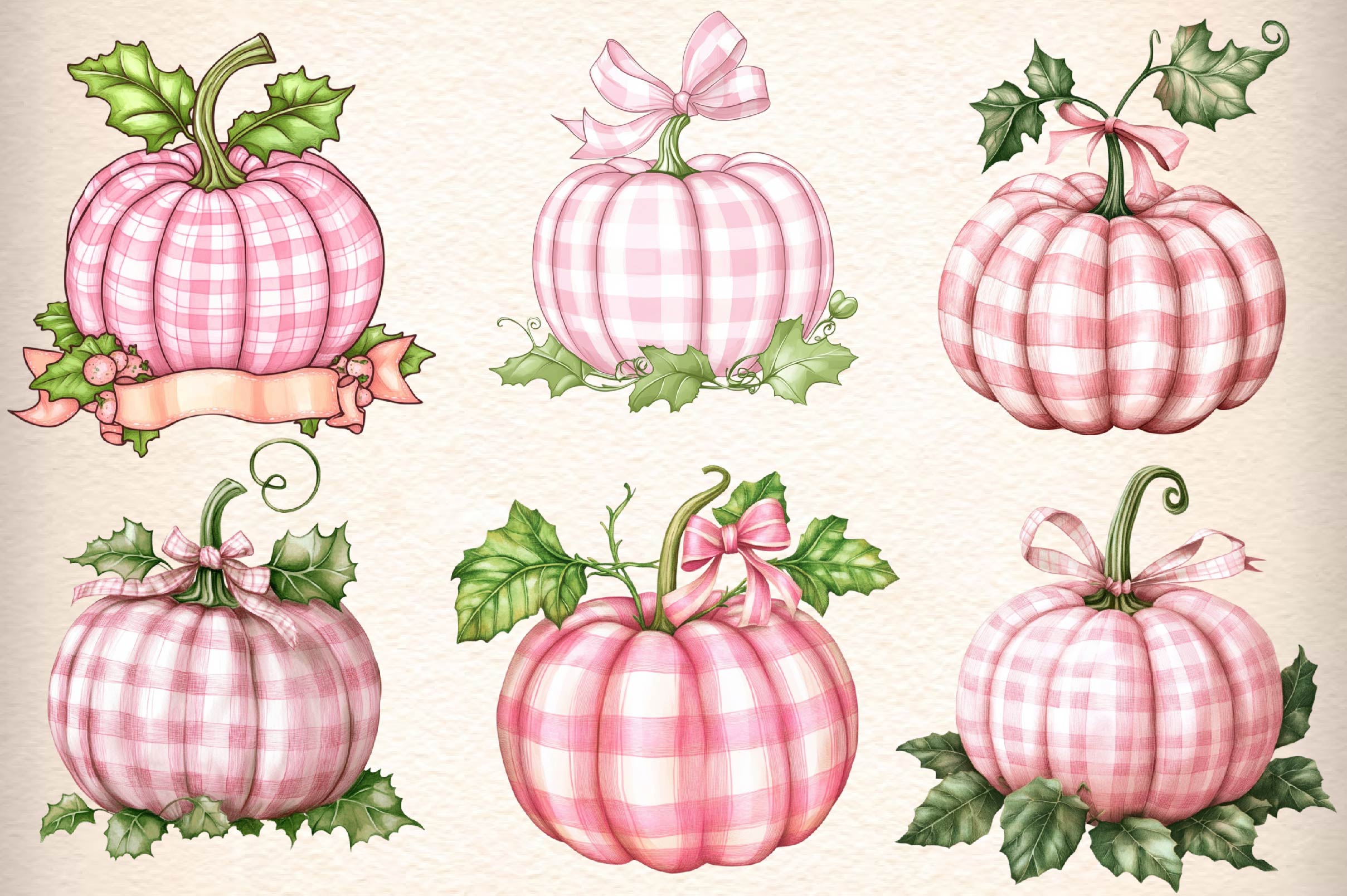 Pink Gingham Pumpkin Clipart Bundle