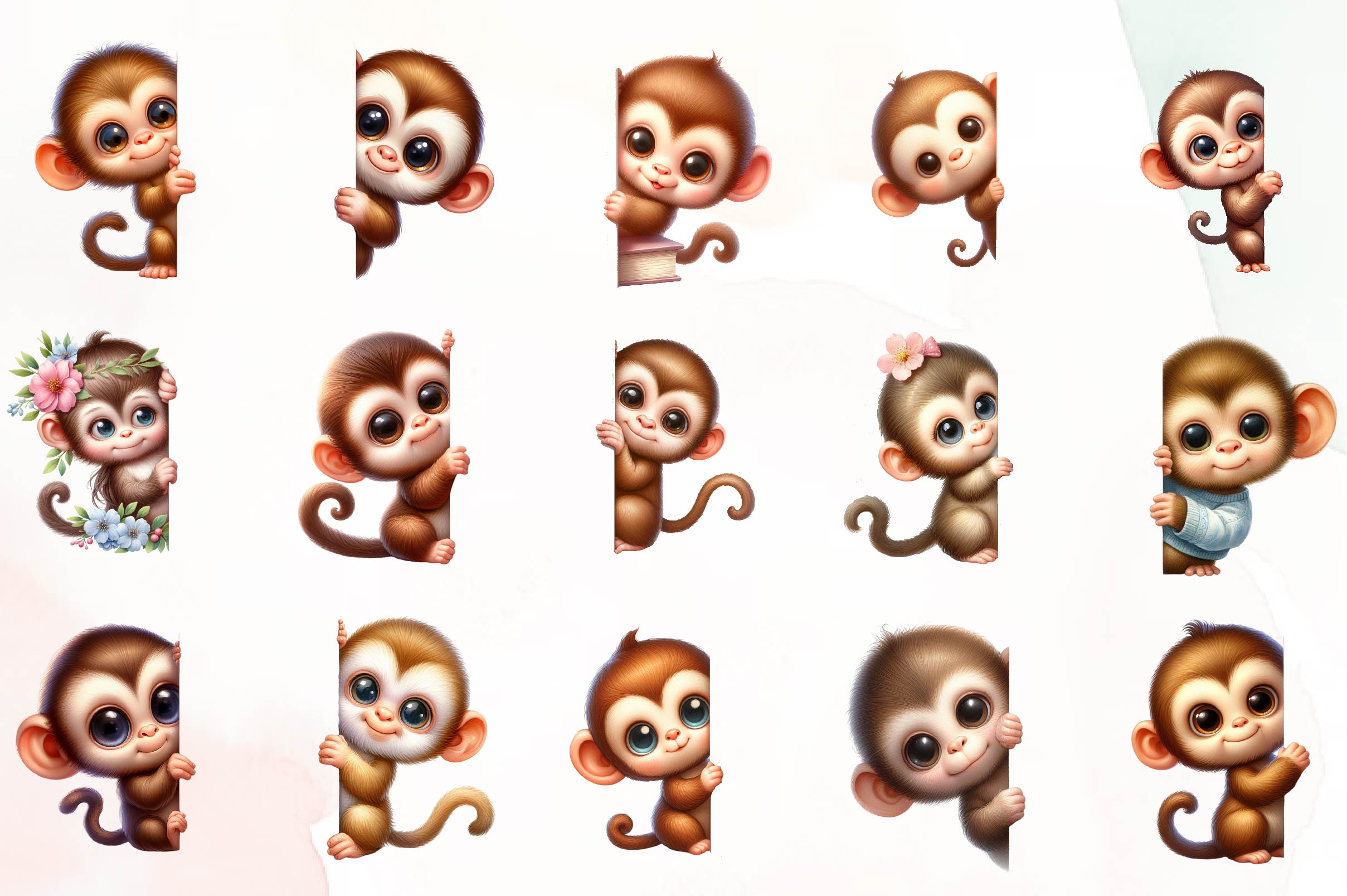 Monkey Peeking Around Corner Clipart Bundle