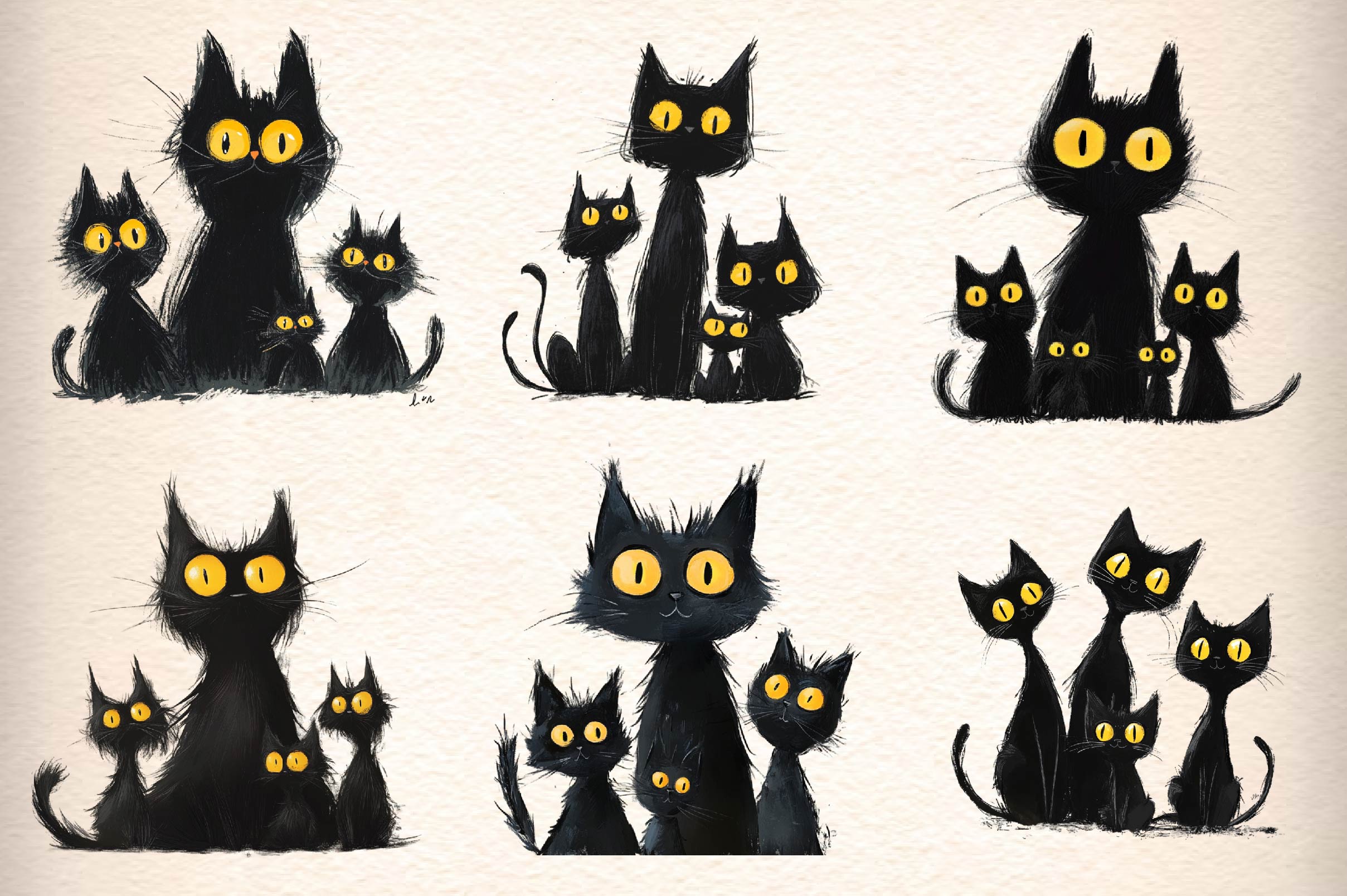 Whimsical Black Cat Clipart Bundle 1