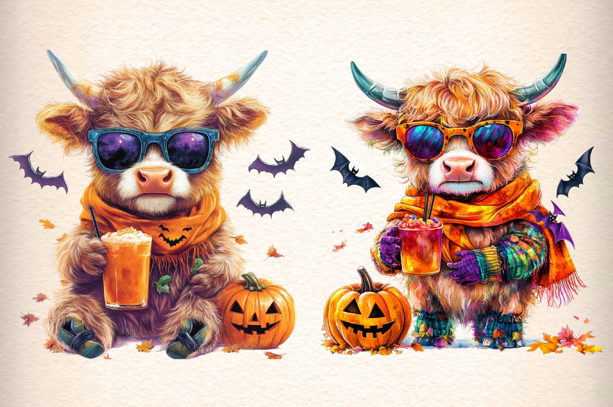 Cute Autumn Highland Cow Clipart Bundle