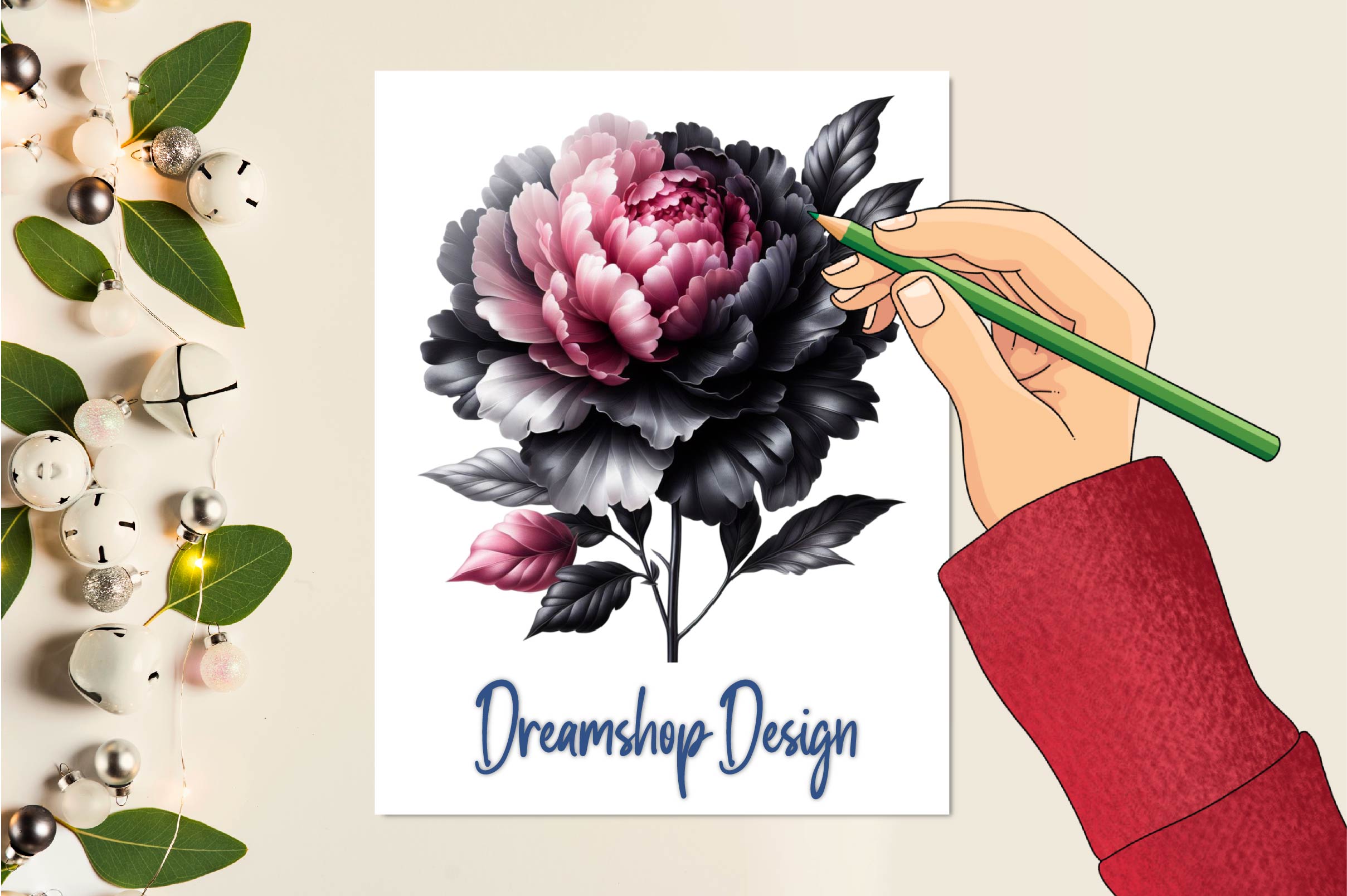 Black Pink And Silver Floral Clipart Bundle