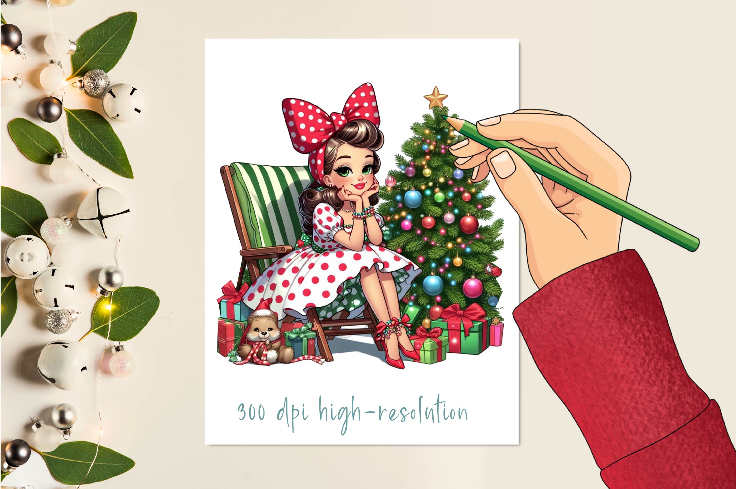 Vintage Pin Up Girl Christmas Clipart Bundle