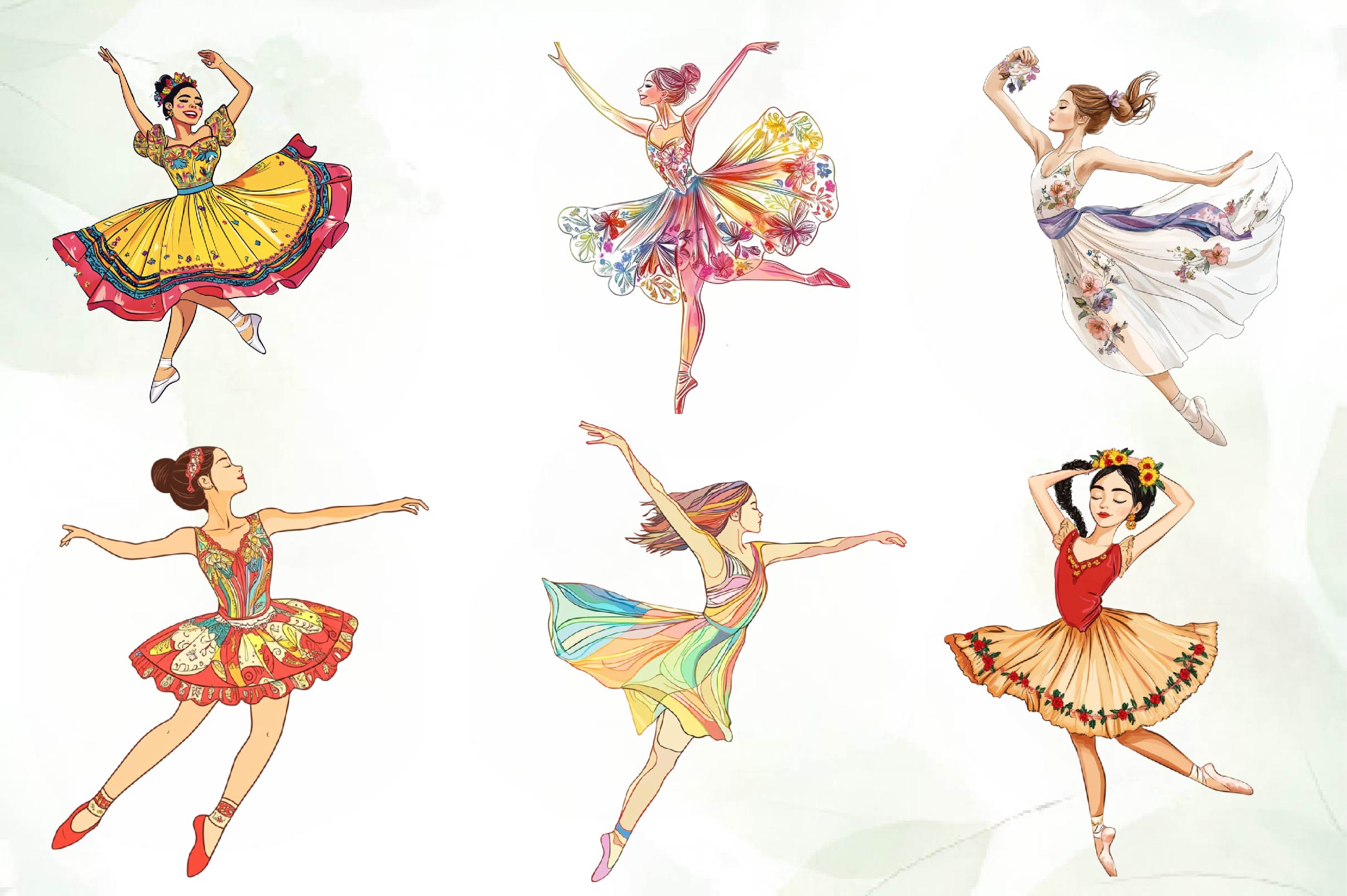 Cute Mexican Ballerina Clipart Bundle