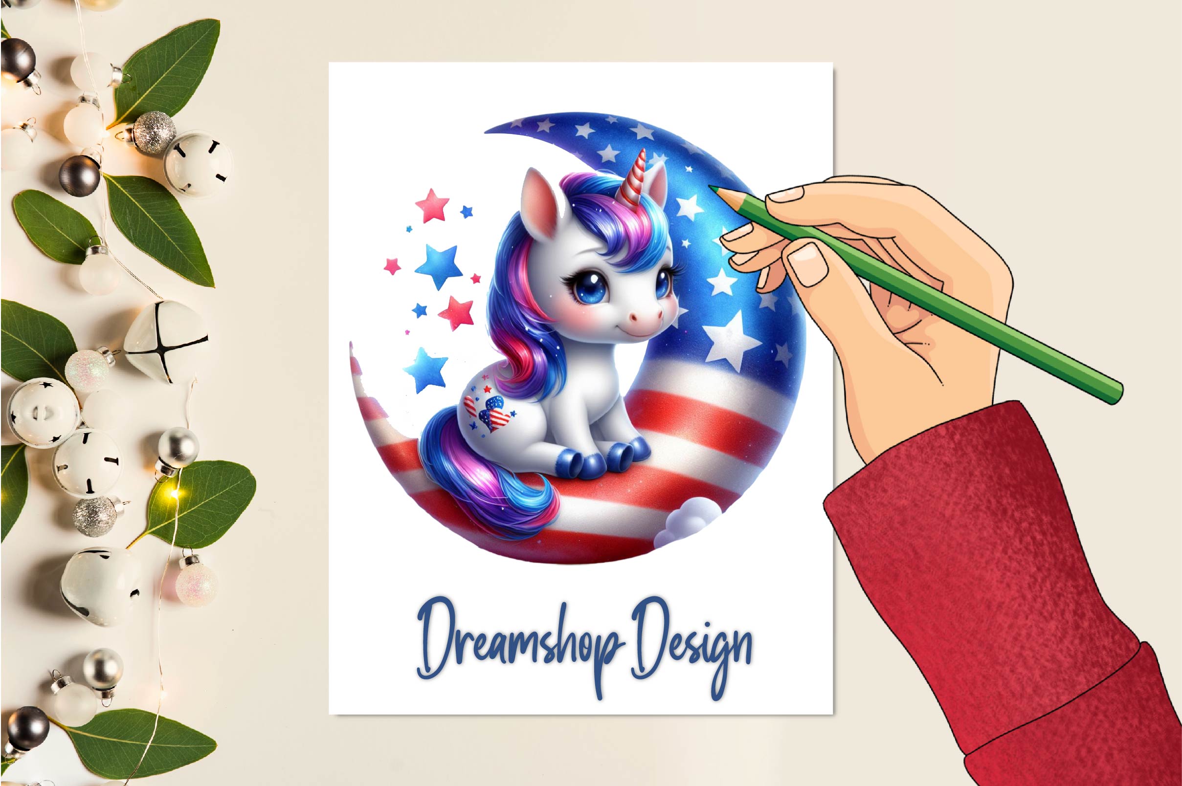 Cute Patriotic Unicorn Clipart Bundle