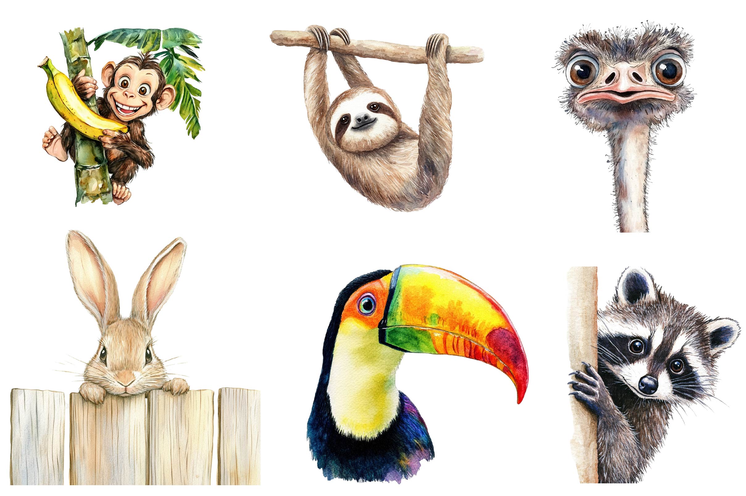 Quirky Animals Peeking Around Corner Clipart Bundle