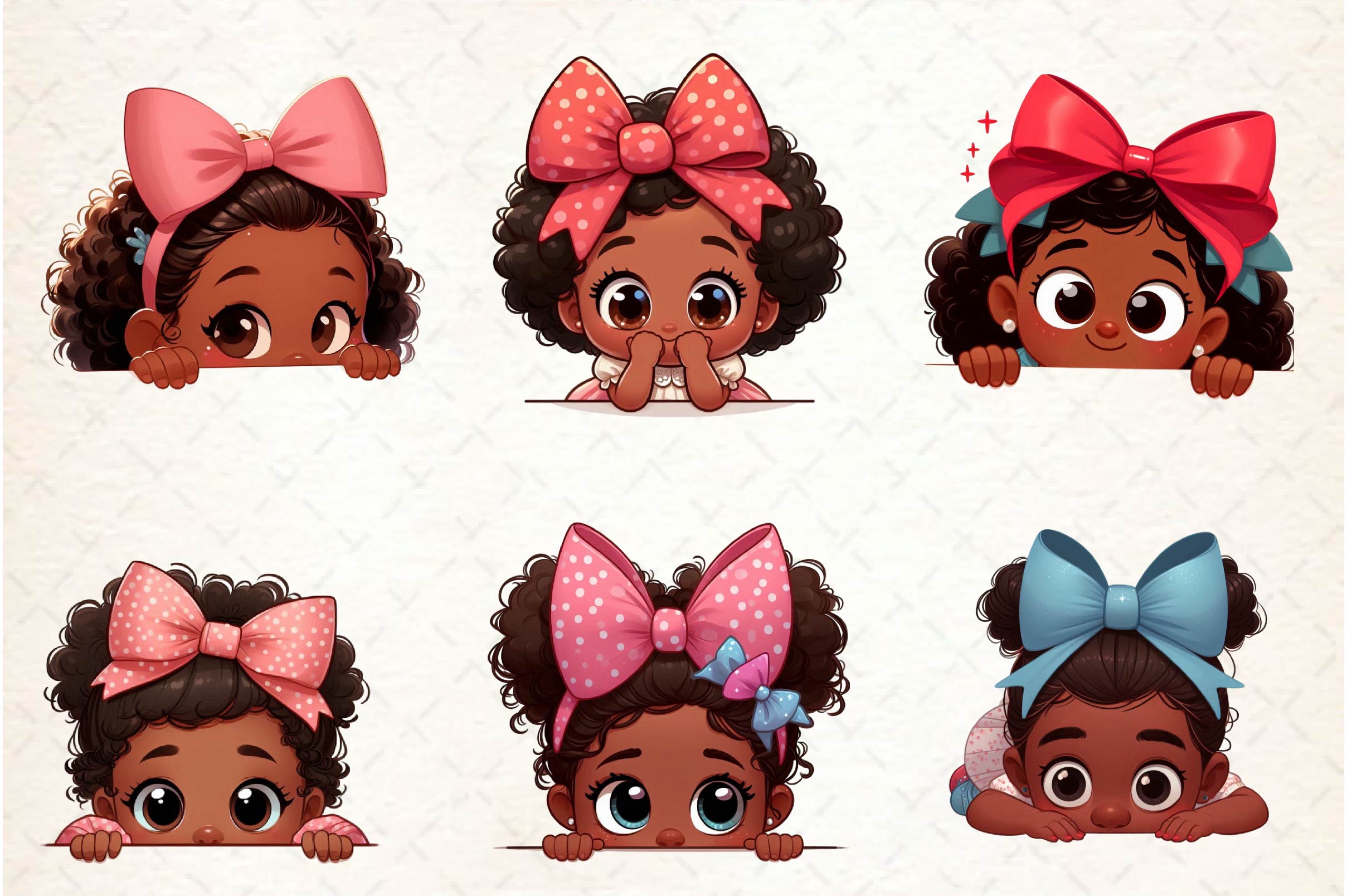 Peeking African American Little Girl Clipart Bundle