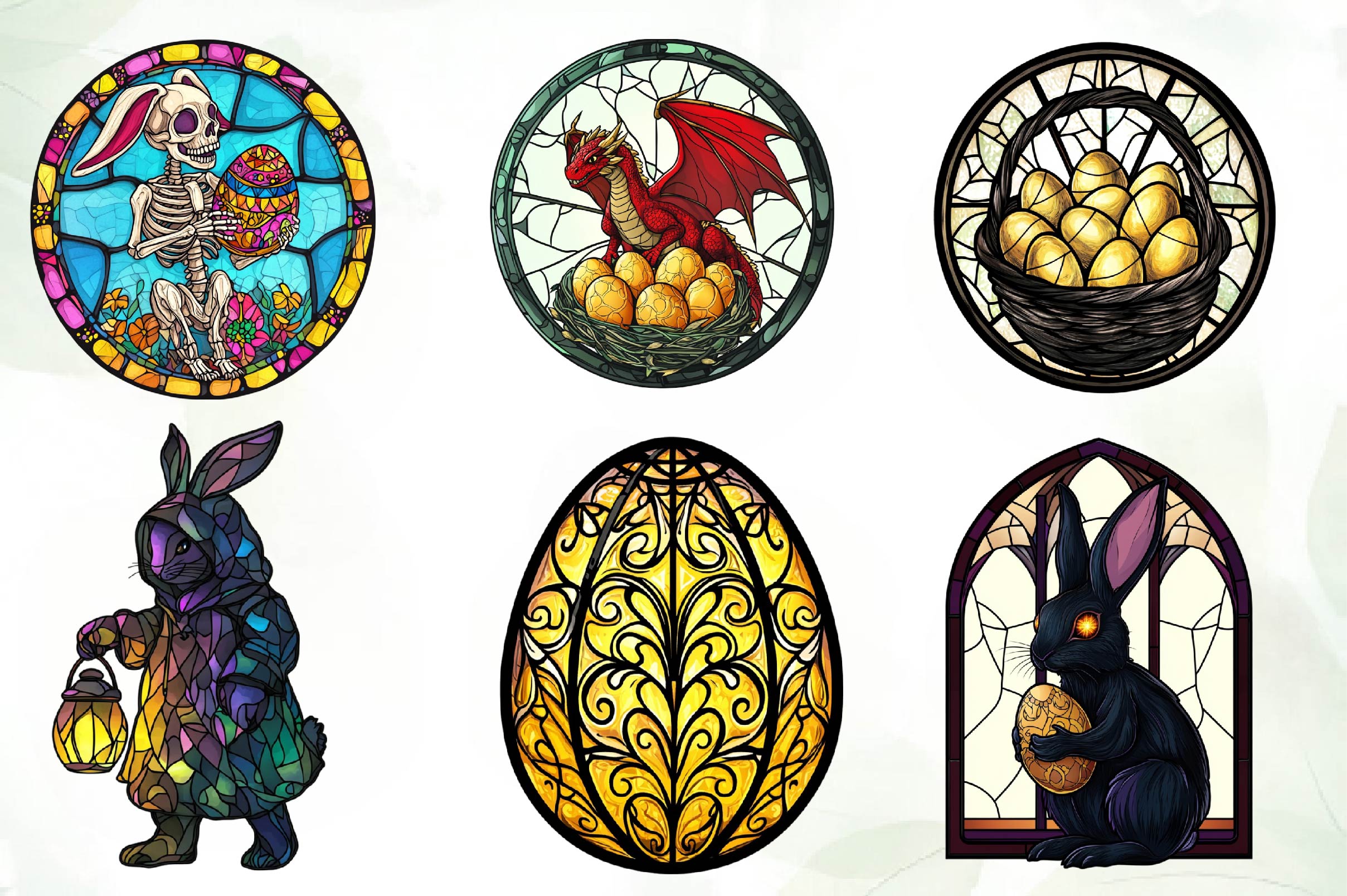 Gothic Round Stained Glass Easter Clipart Bundle