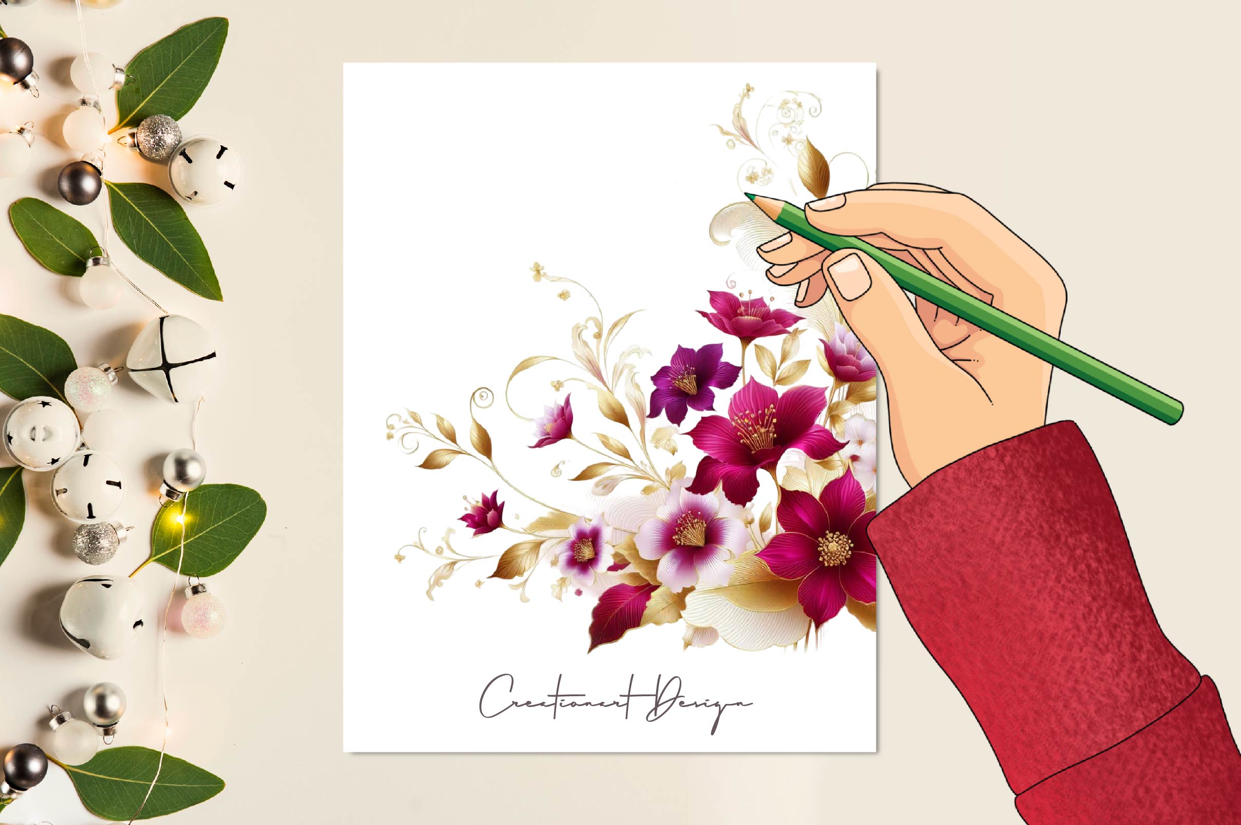 Magenta And Gold Floral Clipart Bundle