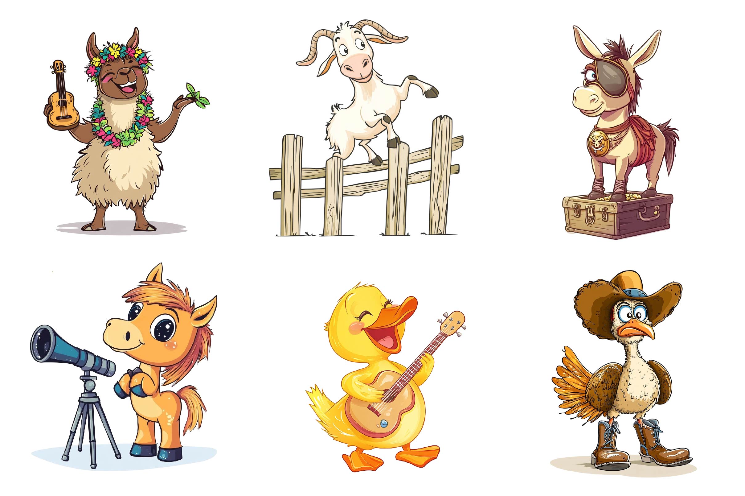 Quirky Funny Farm Animals Clipart Bundle