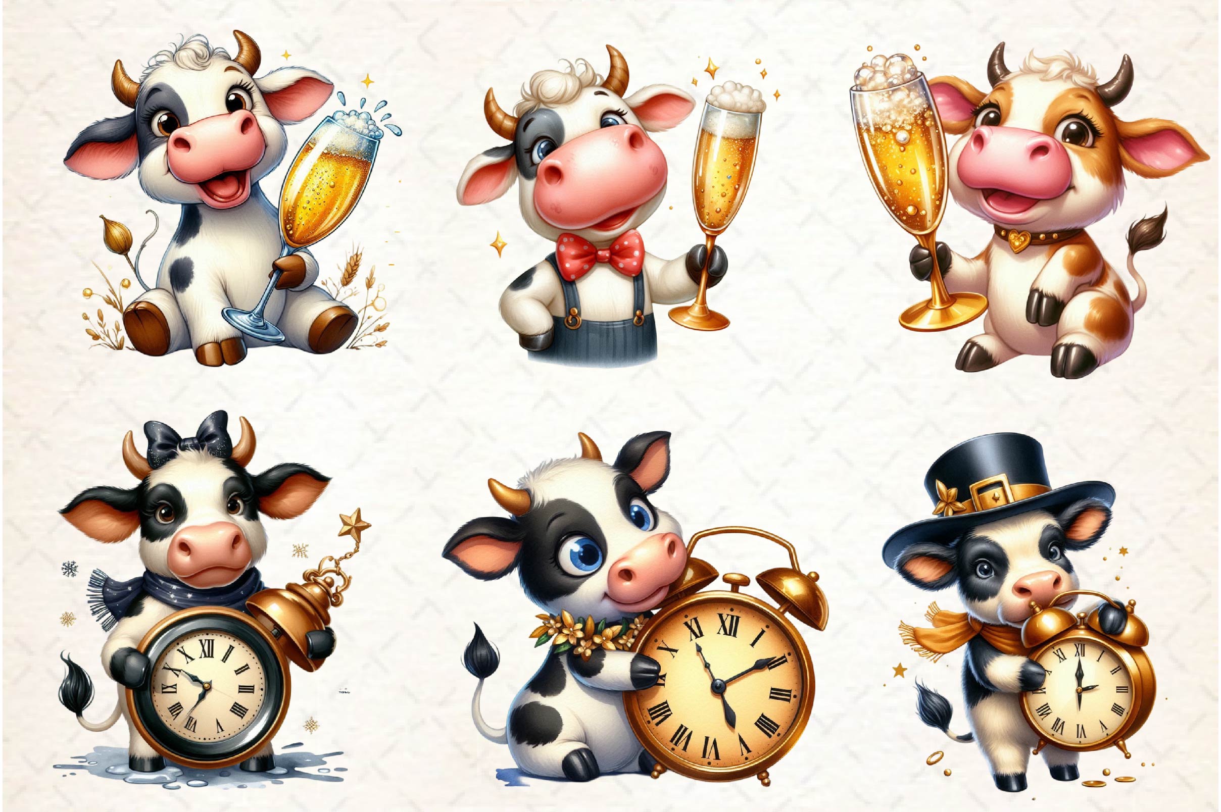 New Year Cow Clipart Bundle