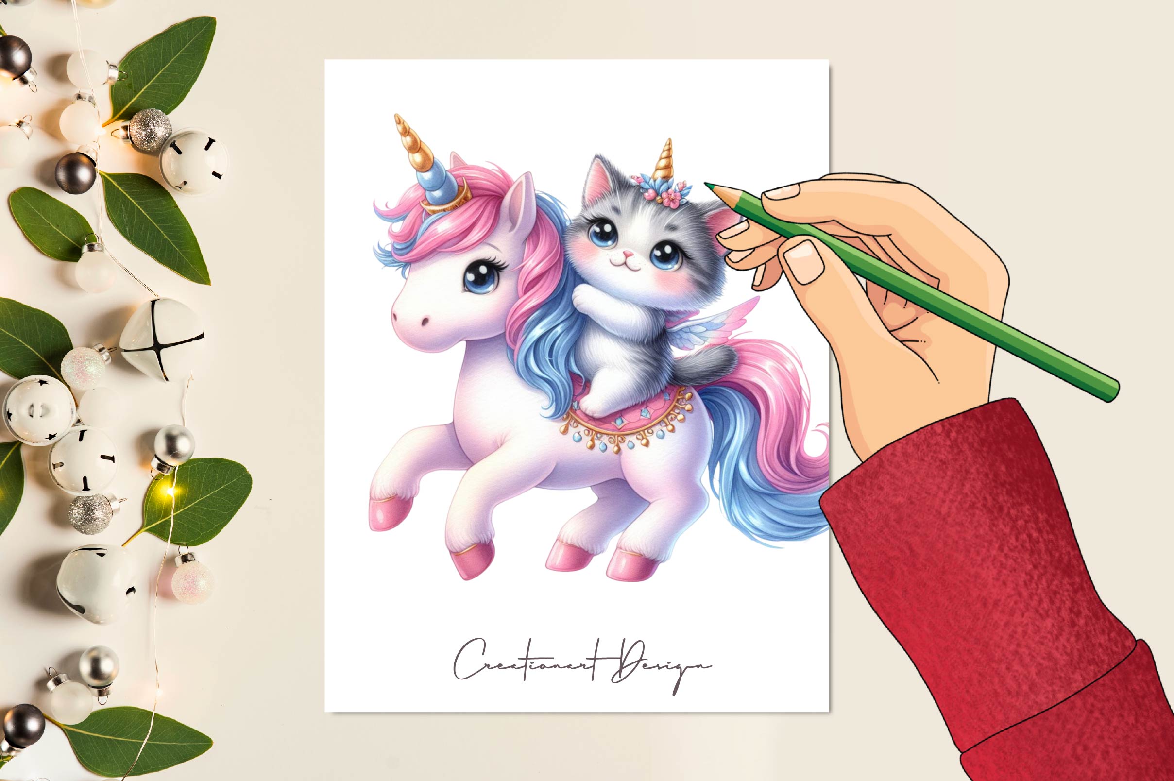 Cat Riding Unicorn Clipart Bundle