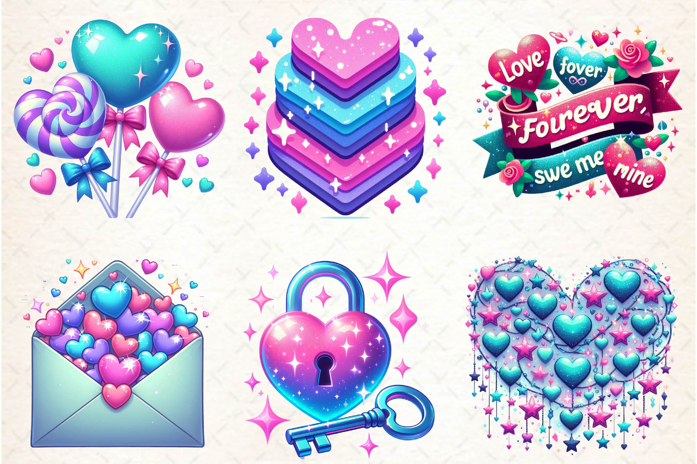 Glittery Valentine Clipart Bundle 1