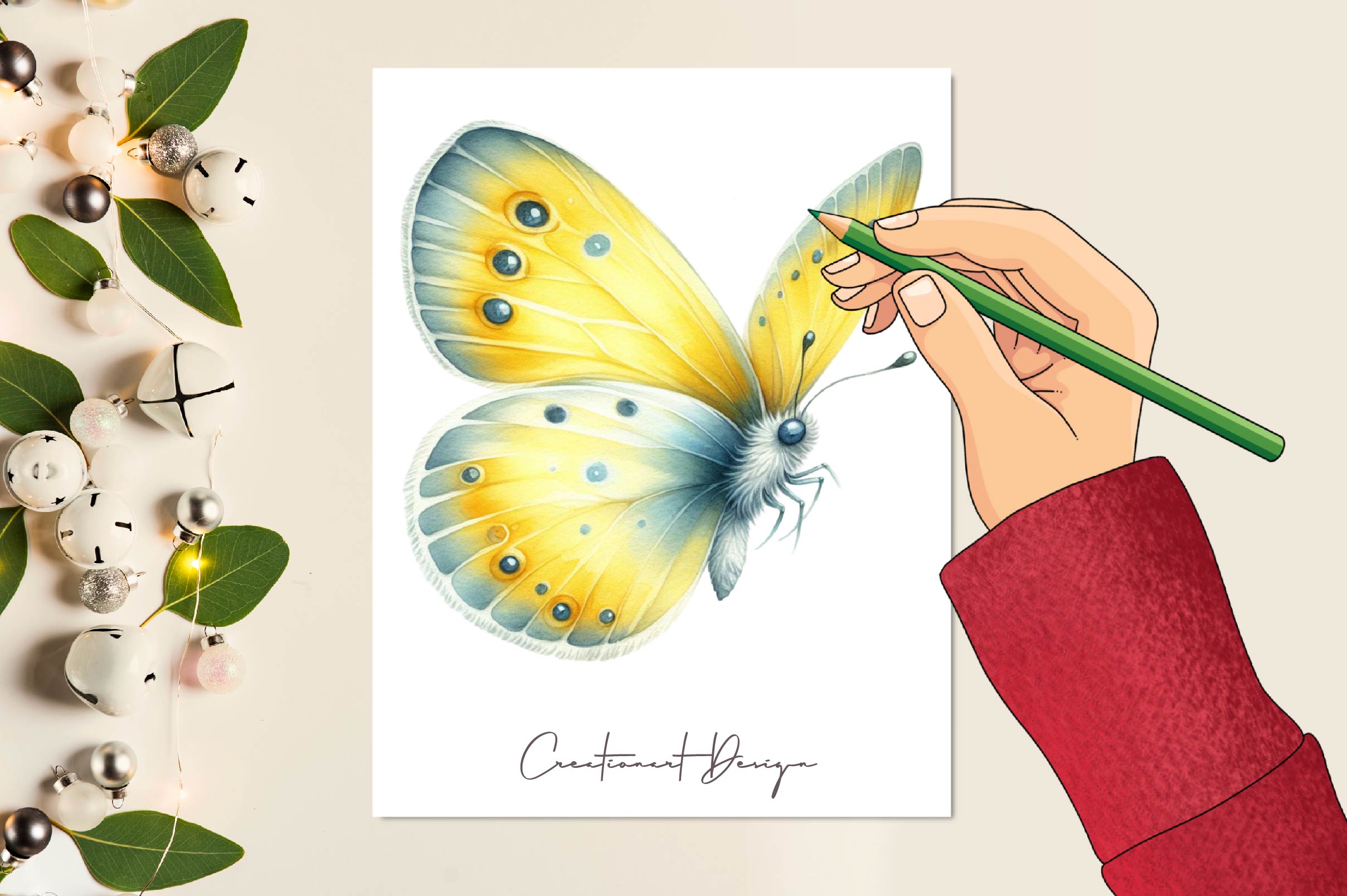 Yellow Butterfly Floral Clipart Bundle