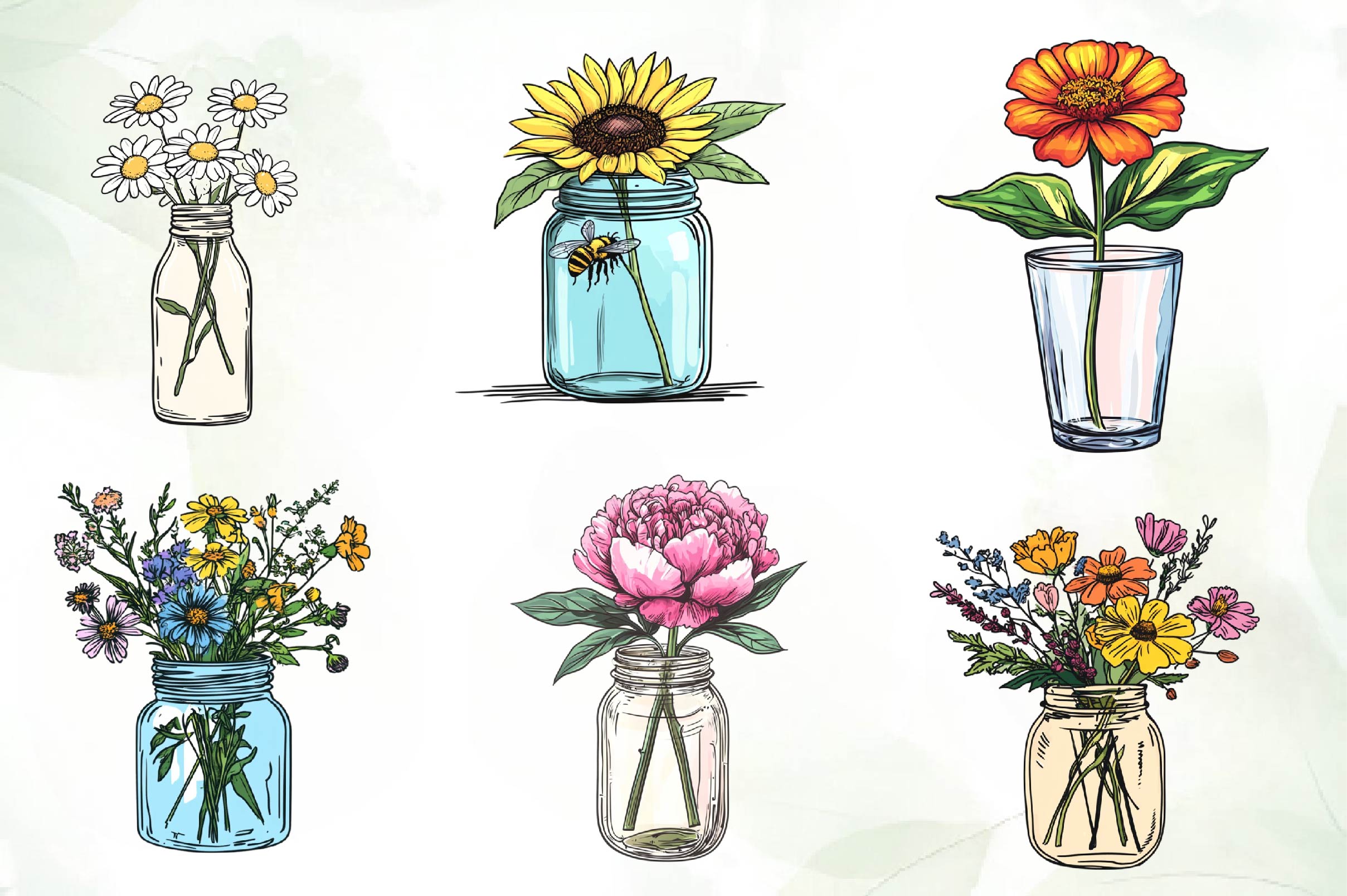 Flower In Jar Clipart Bundle