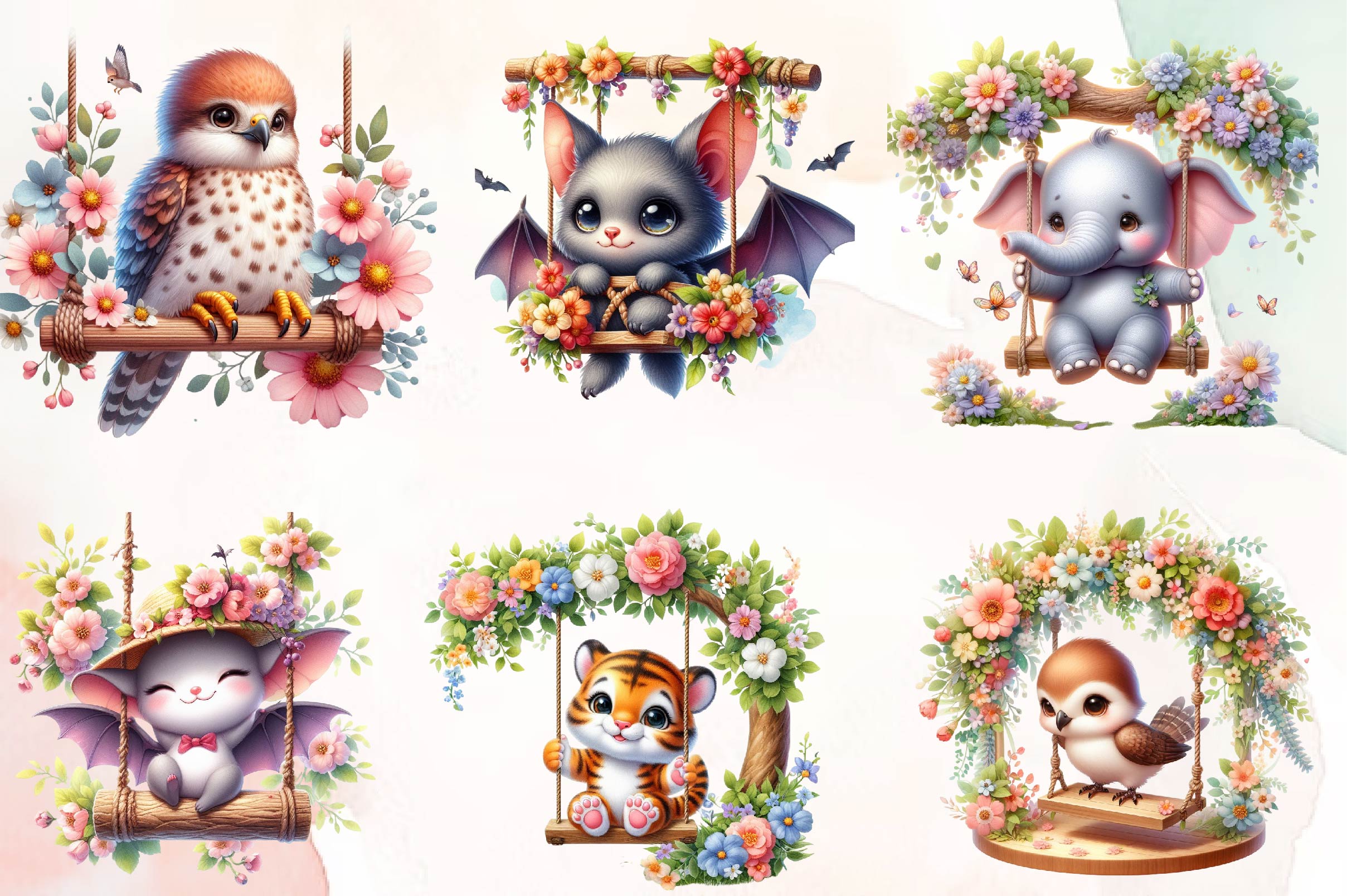 Animals On Swings Clipart Bundle