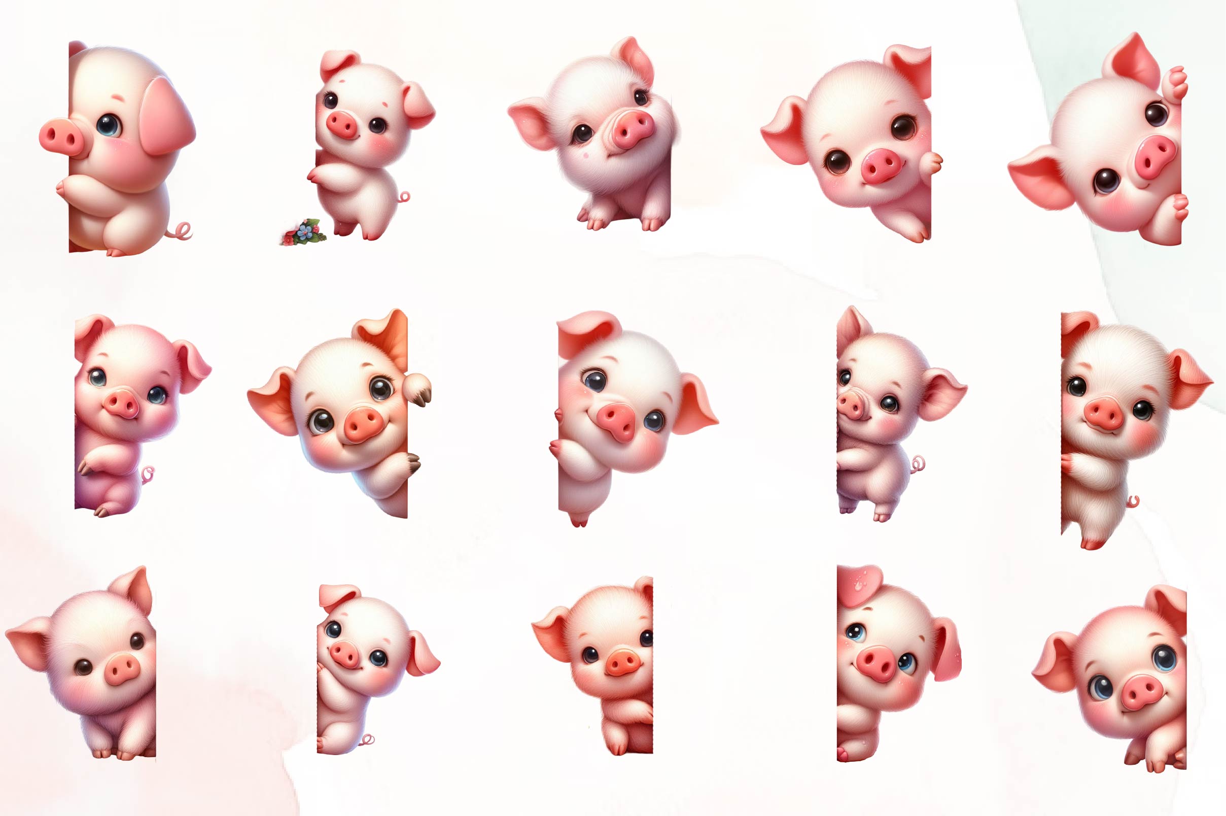 Pig Peeking Around Corner Clipart Bundle