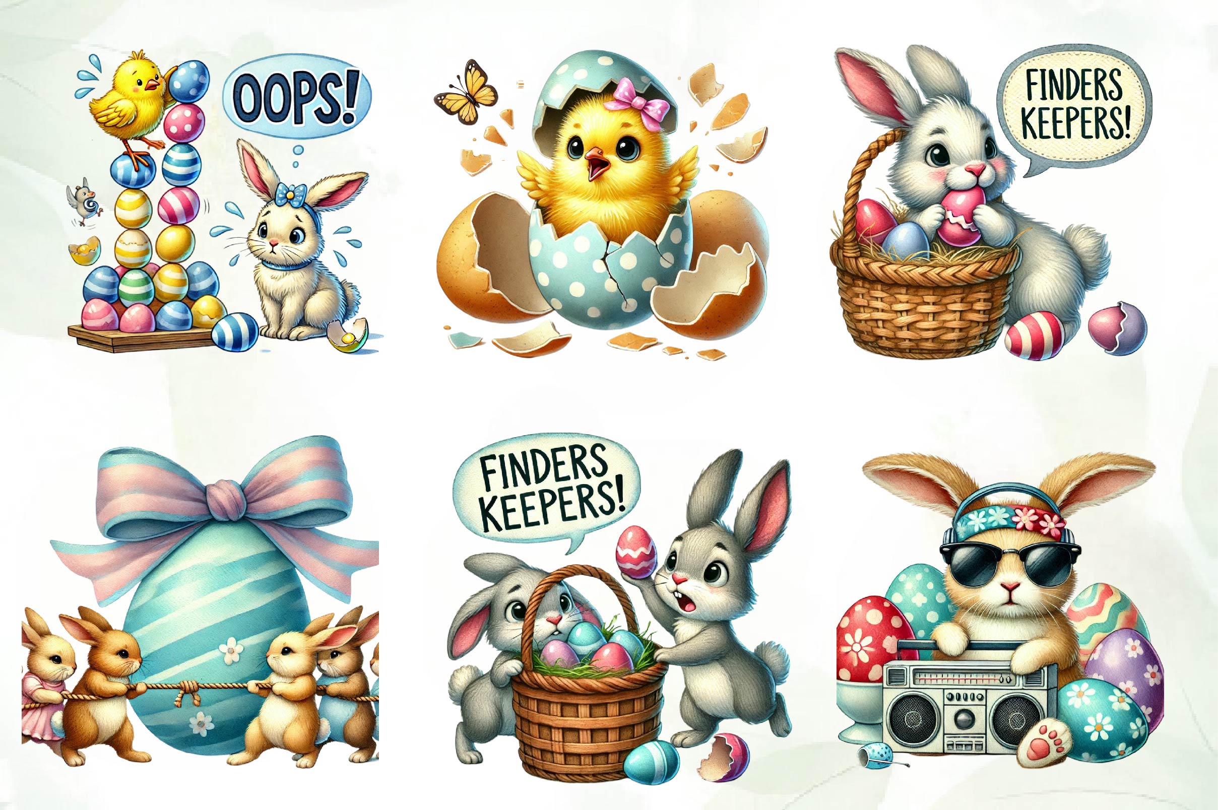 Comic Easter Day Clipart Bundle