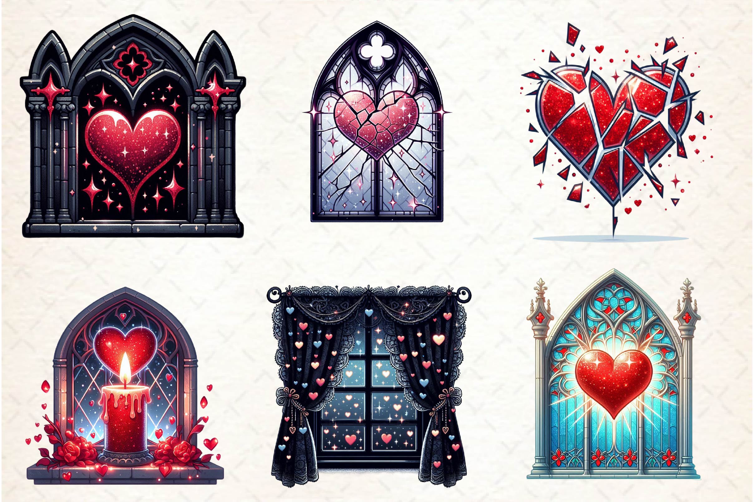 Valentine Gothic Windows Clipart Bundle