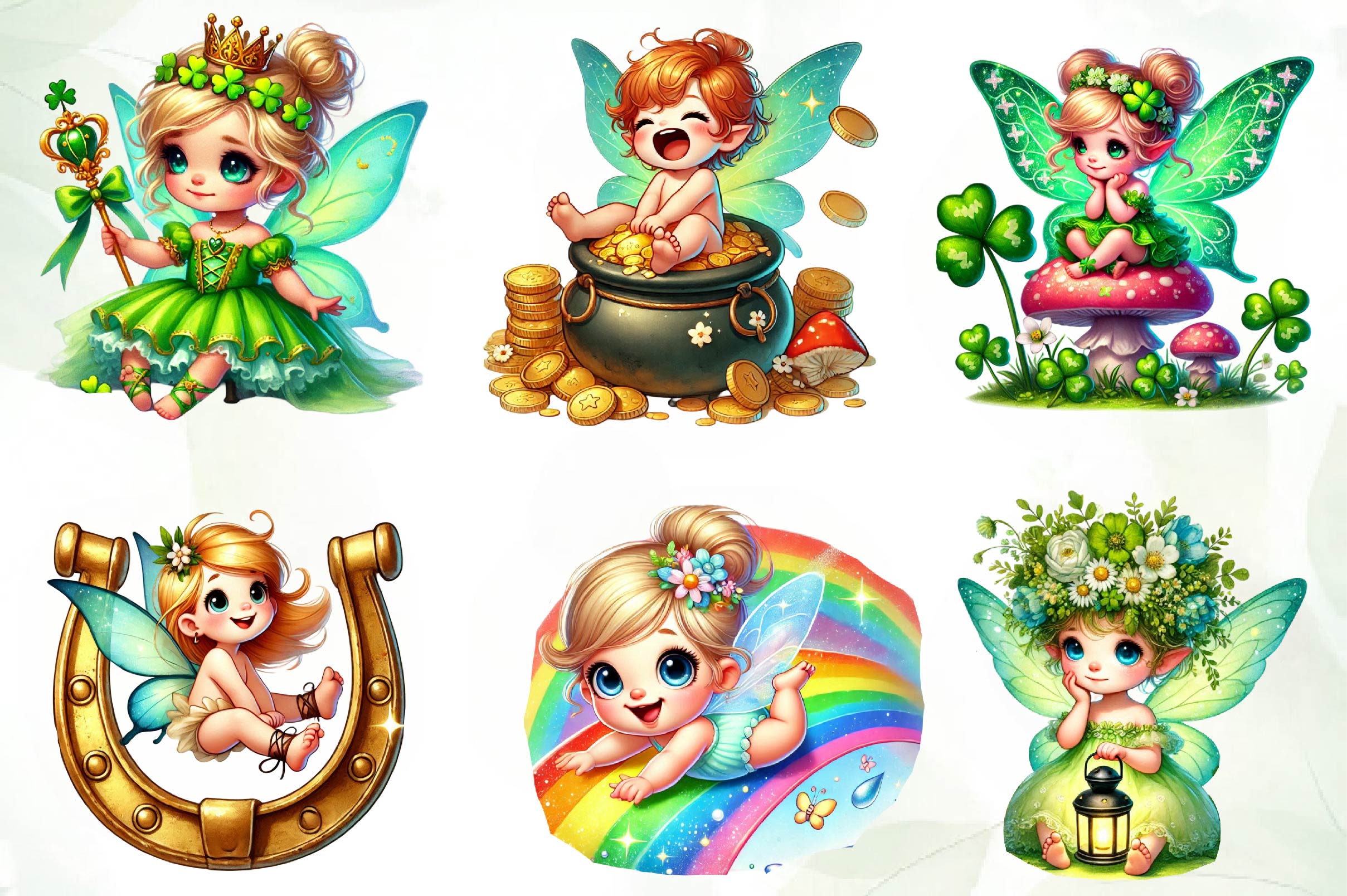 St Patricks Day Cute Fairy Girl Clipart Bundle