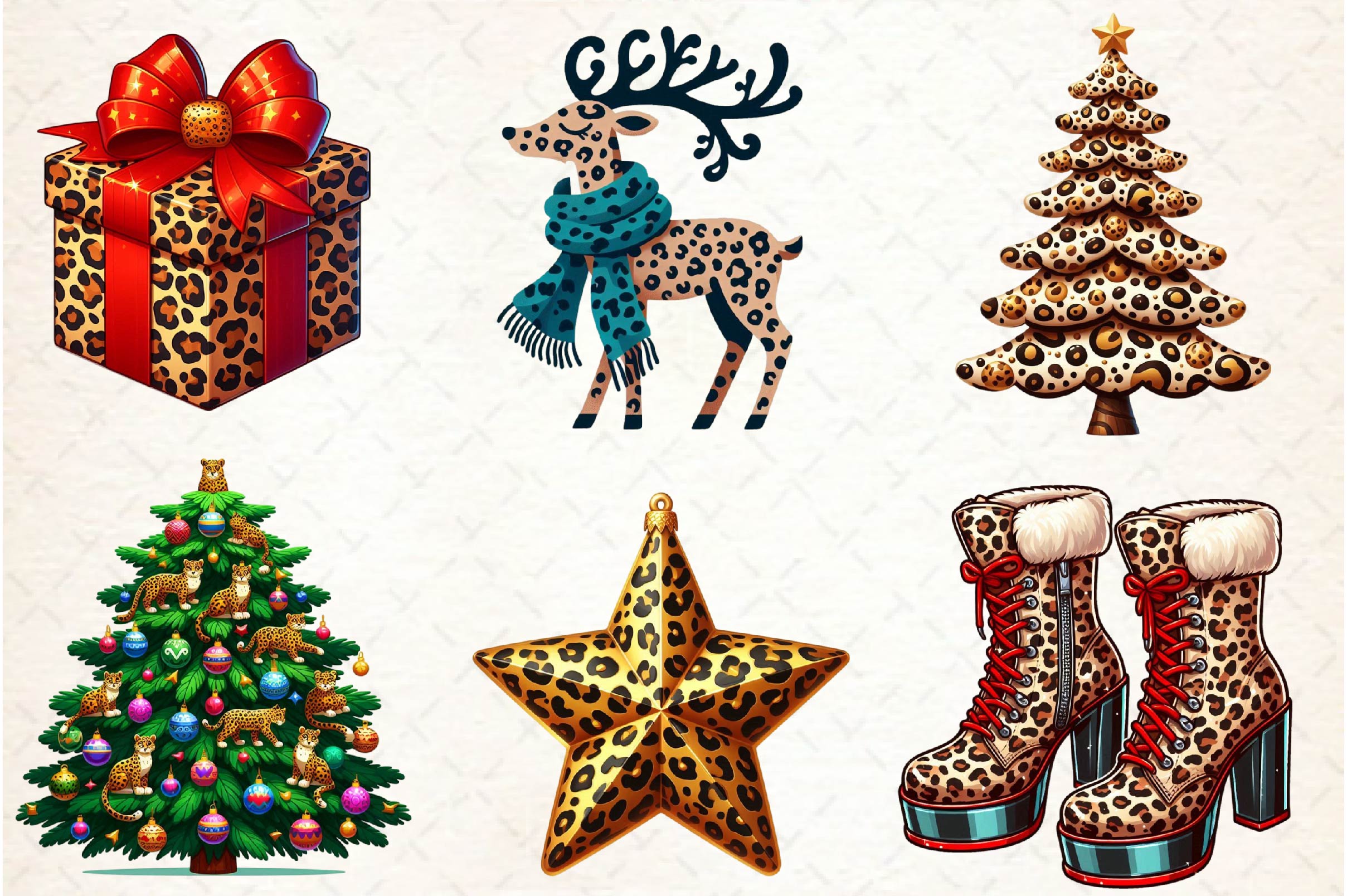 Leopard Print Christmas Clipart Bundle