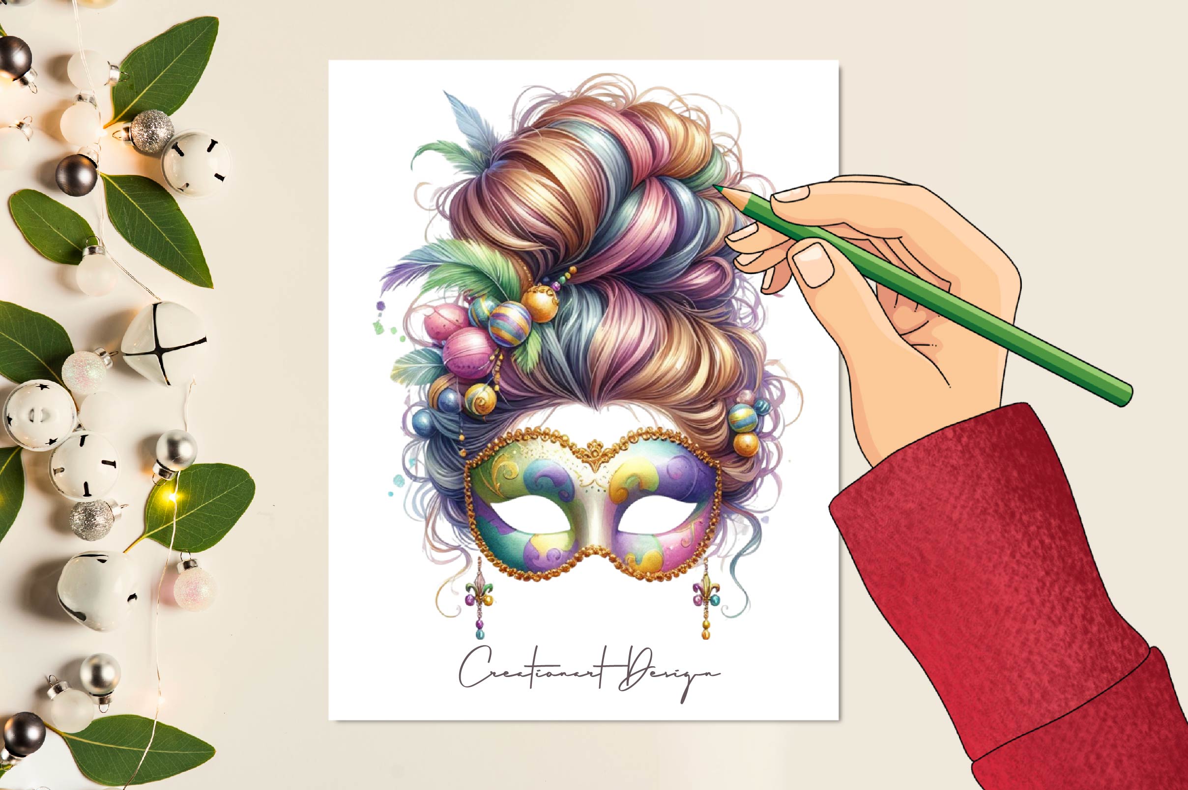 Mardi Gras Mama Messy Bun Clipart Bundle