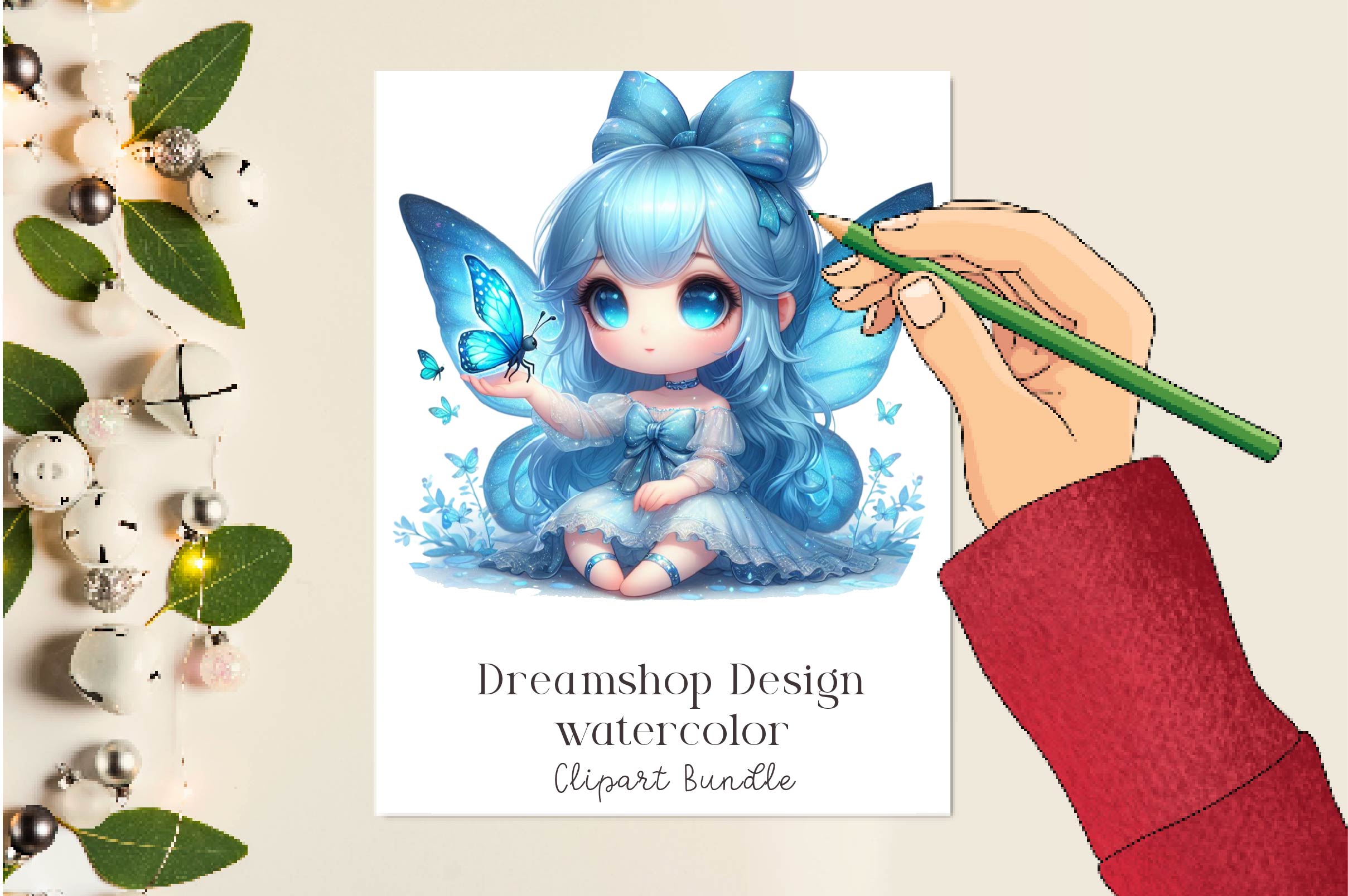 Cute Fairy With Butterfly Clipart Bundle