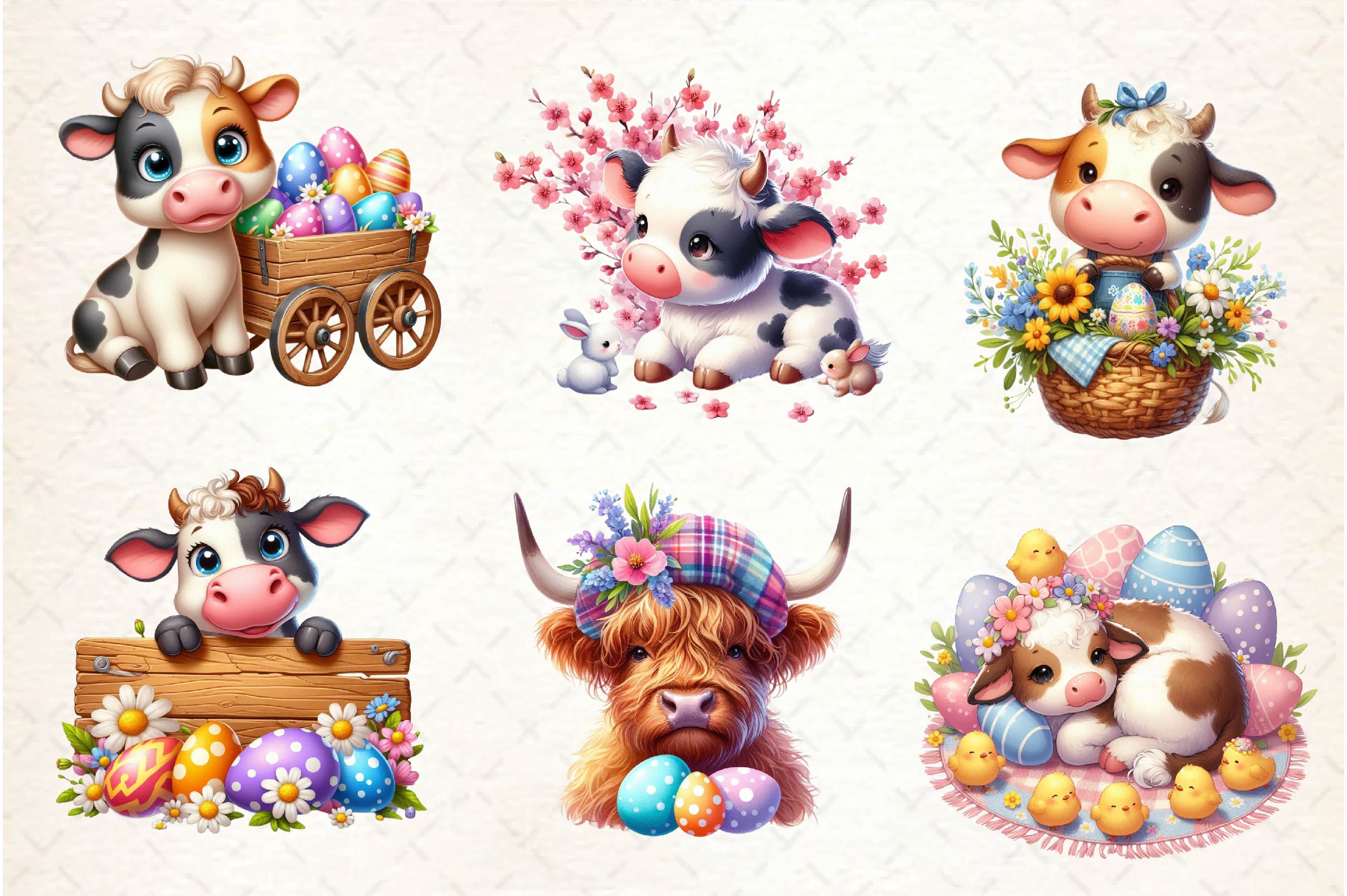 Easter Cow Clipart Bundle