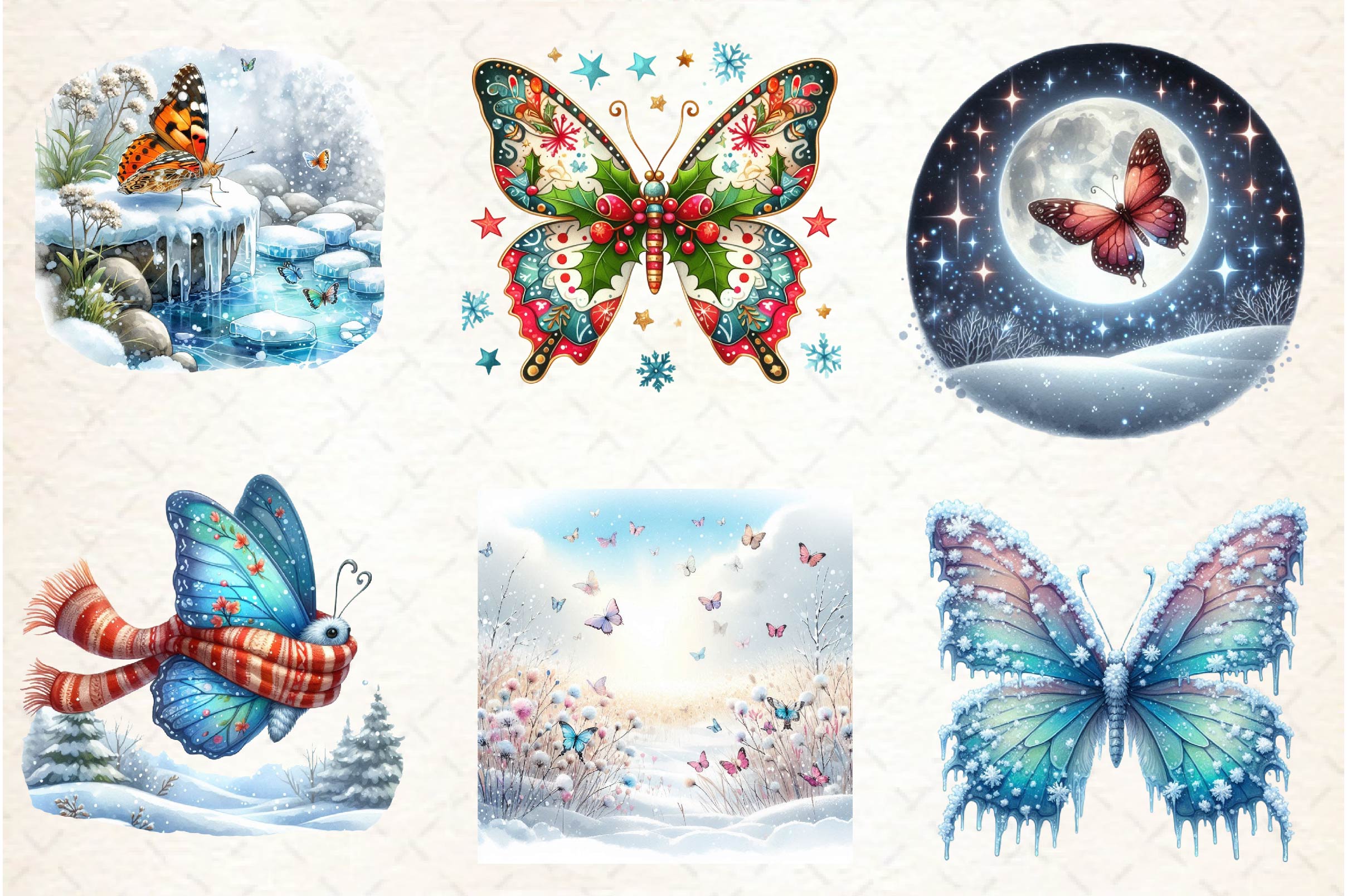 Winter & Butterfly Clipart Bundle