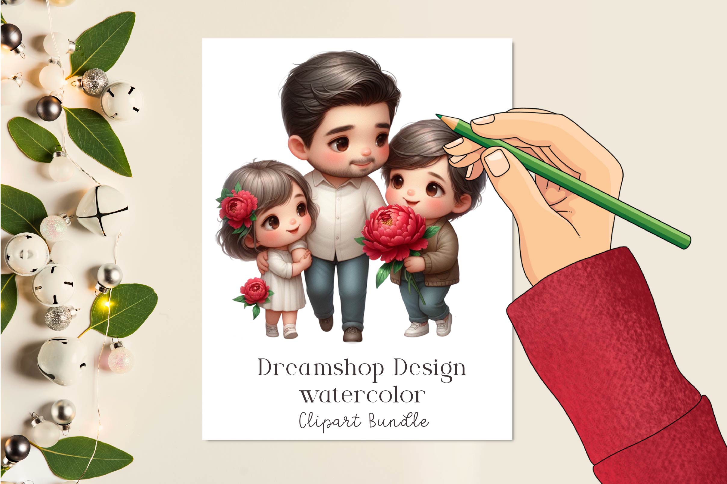Latino Father With Children Clipart Bundle