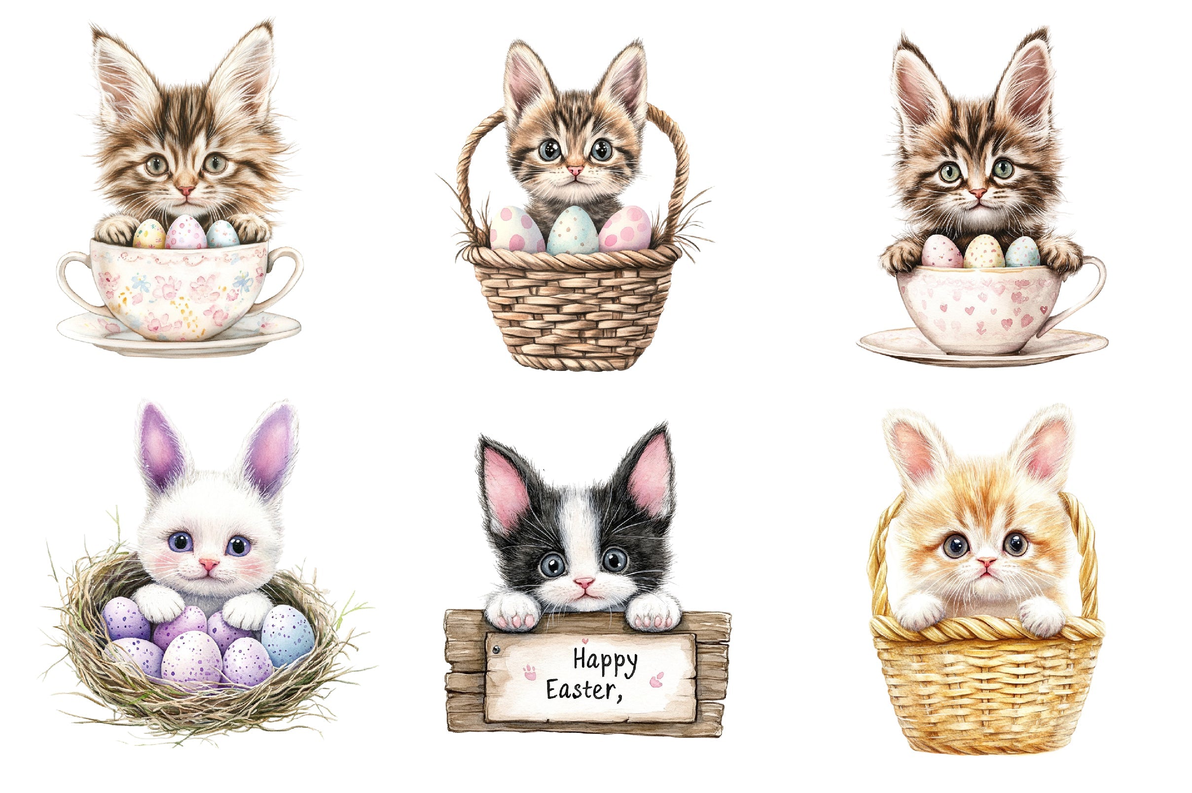 Easter Bunny Cat Peeking Clipart Bundle