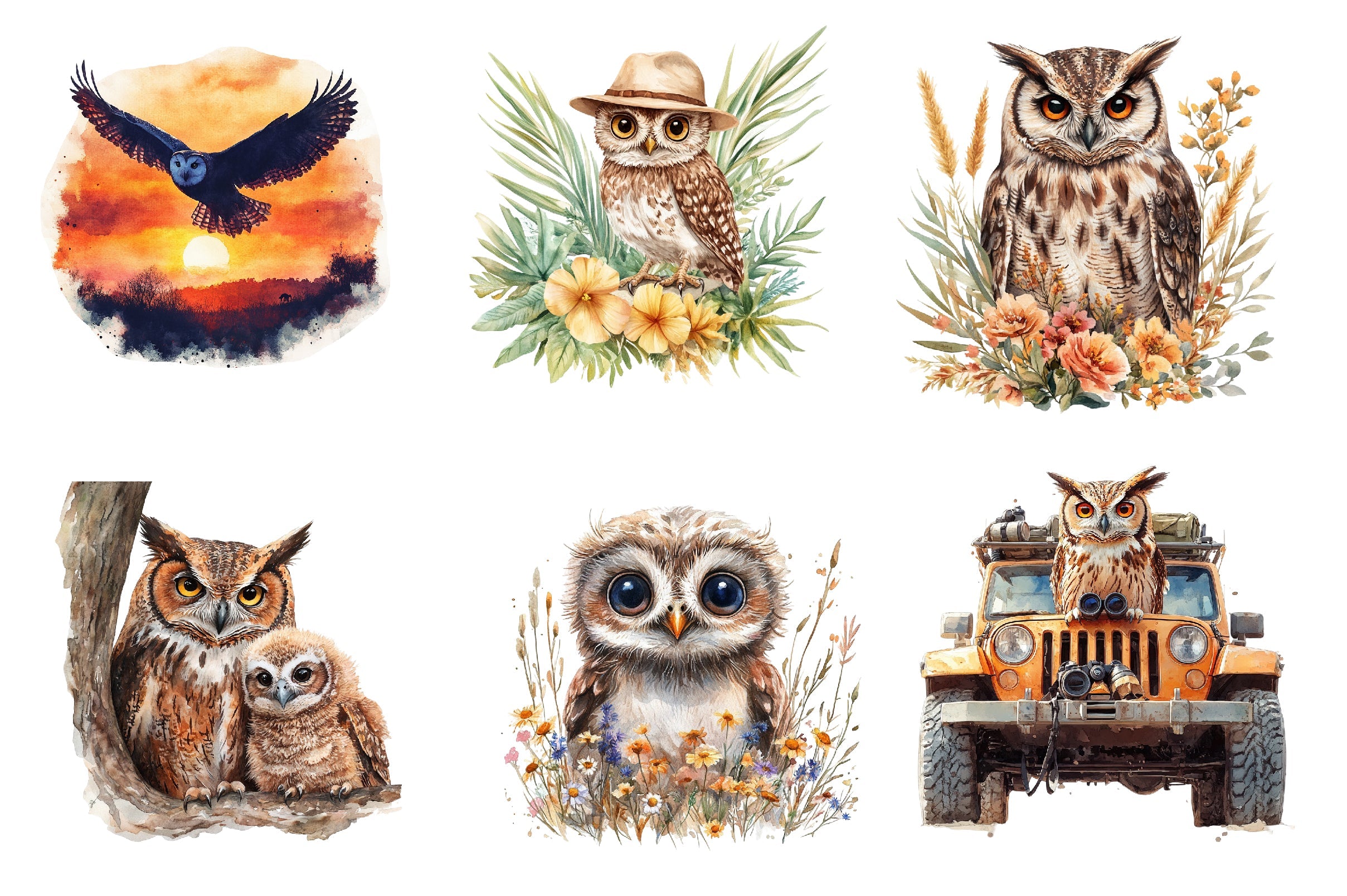 Safari Owl Clipart Bundle