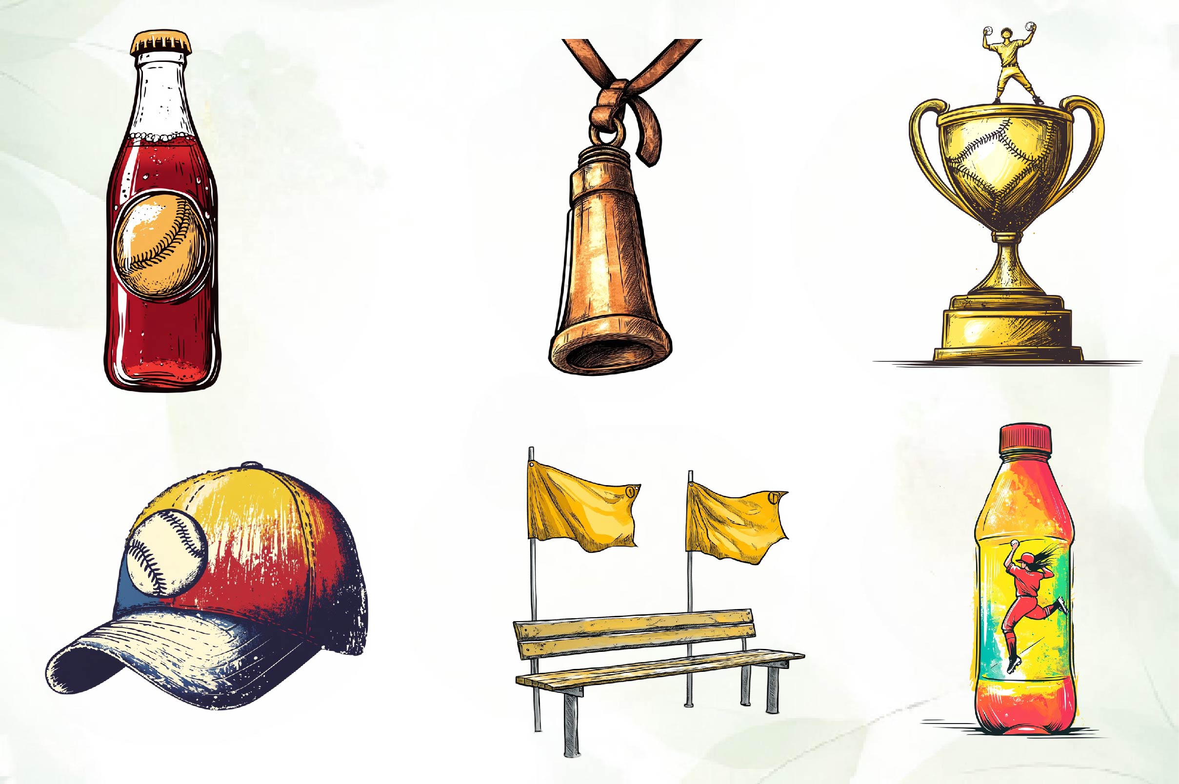 Vintage Softball Clipart Bundle