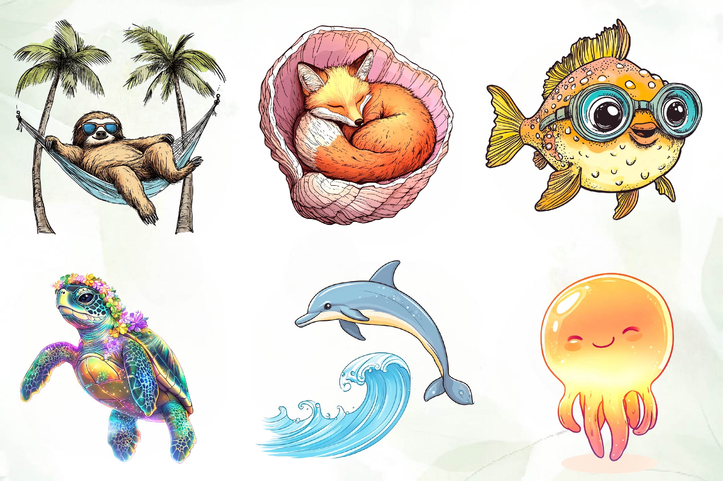 Beachy Summer Animals Clipart Bundle