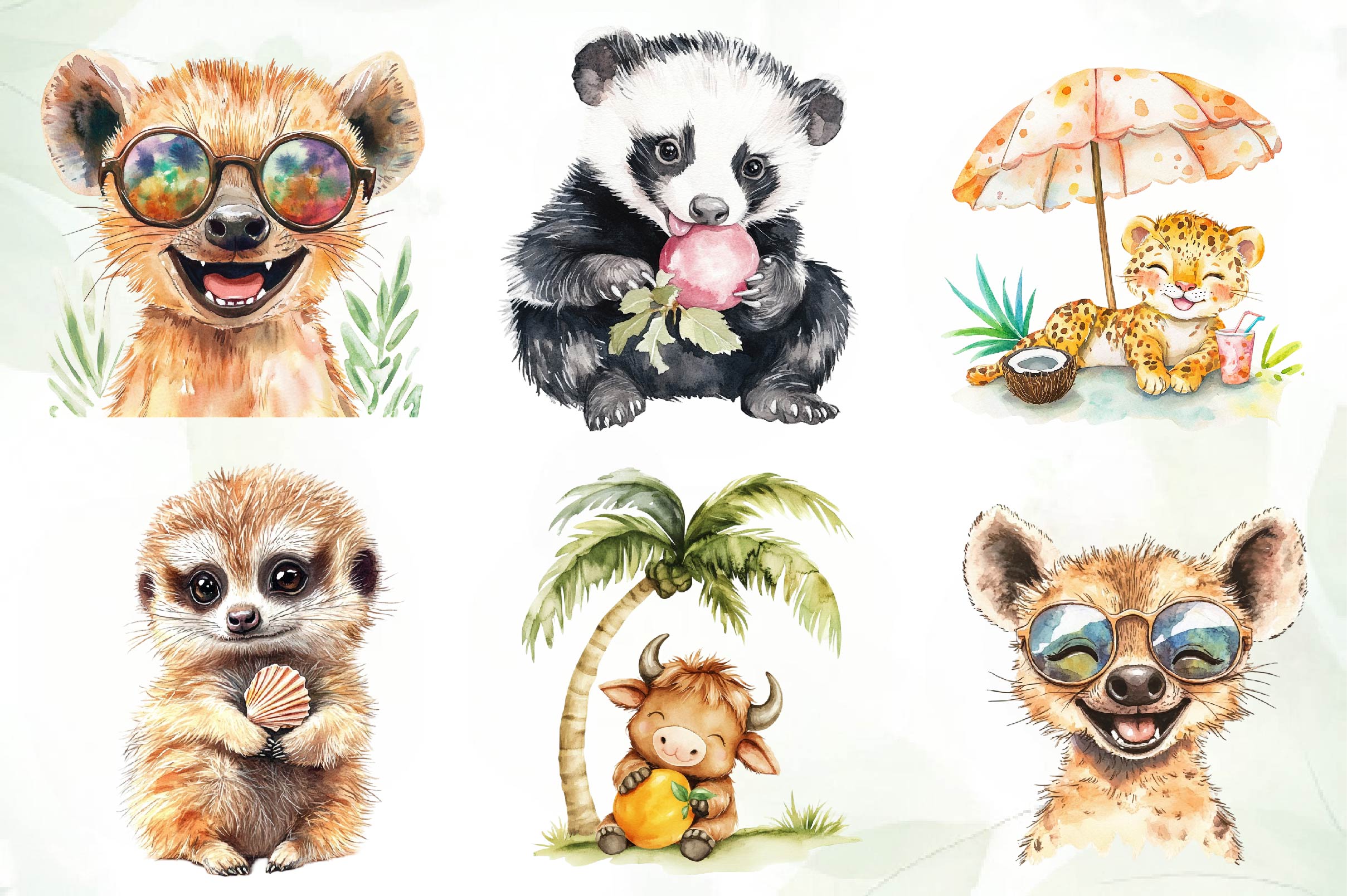 Cute Summer Safari Animals Clipart Bundle