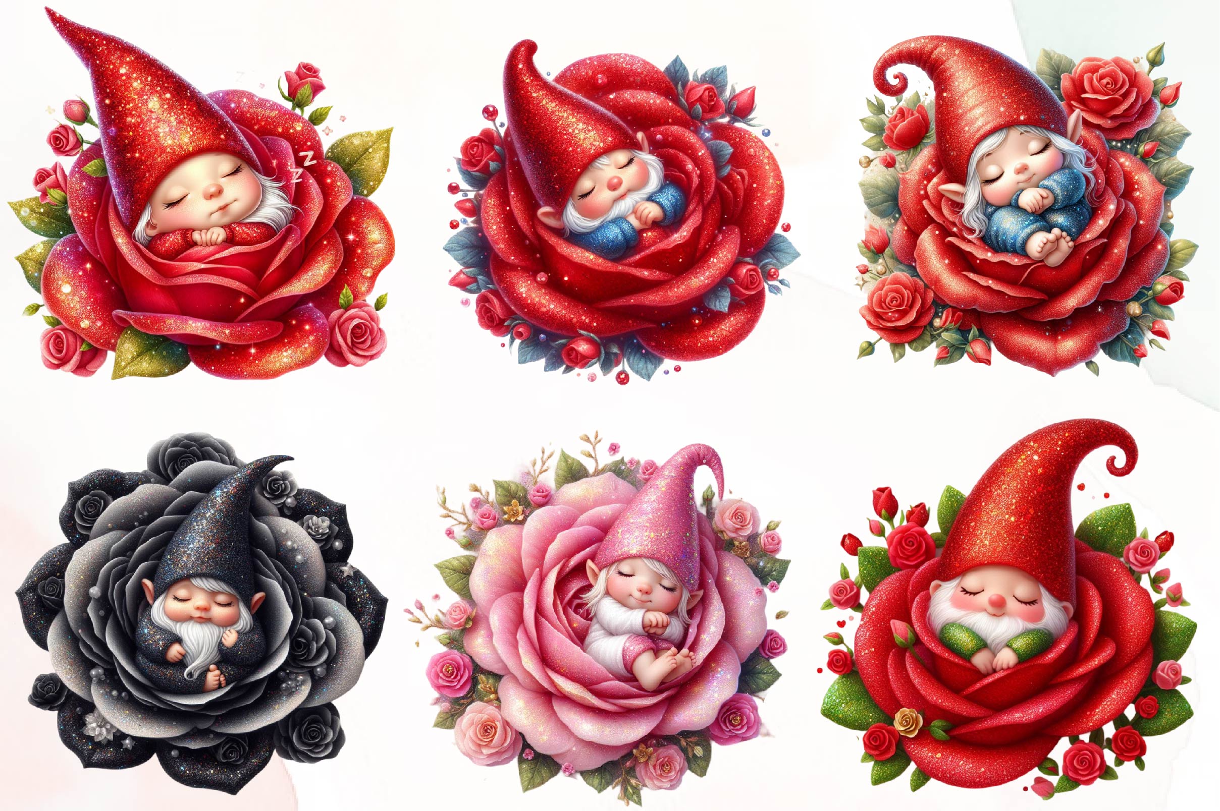 Cute Gnome Rose Clipart Bundle