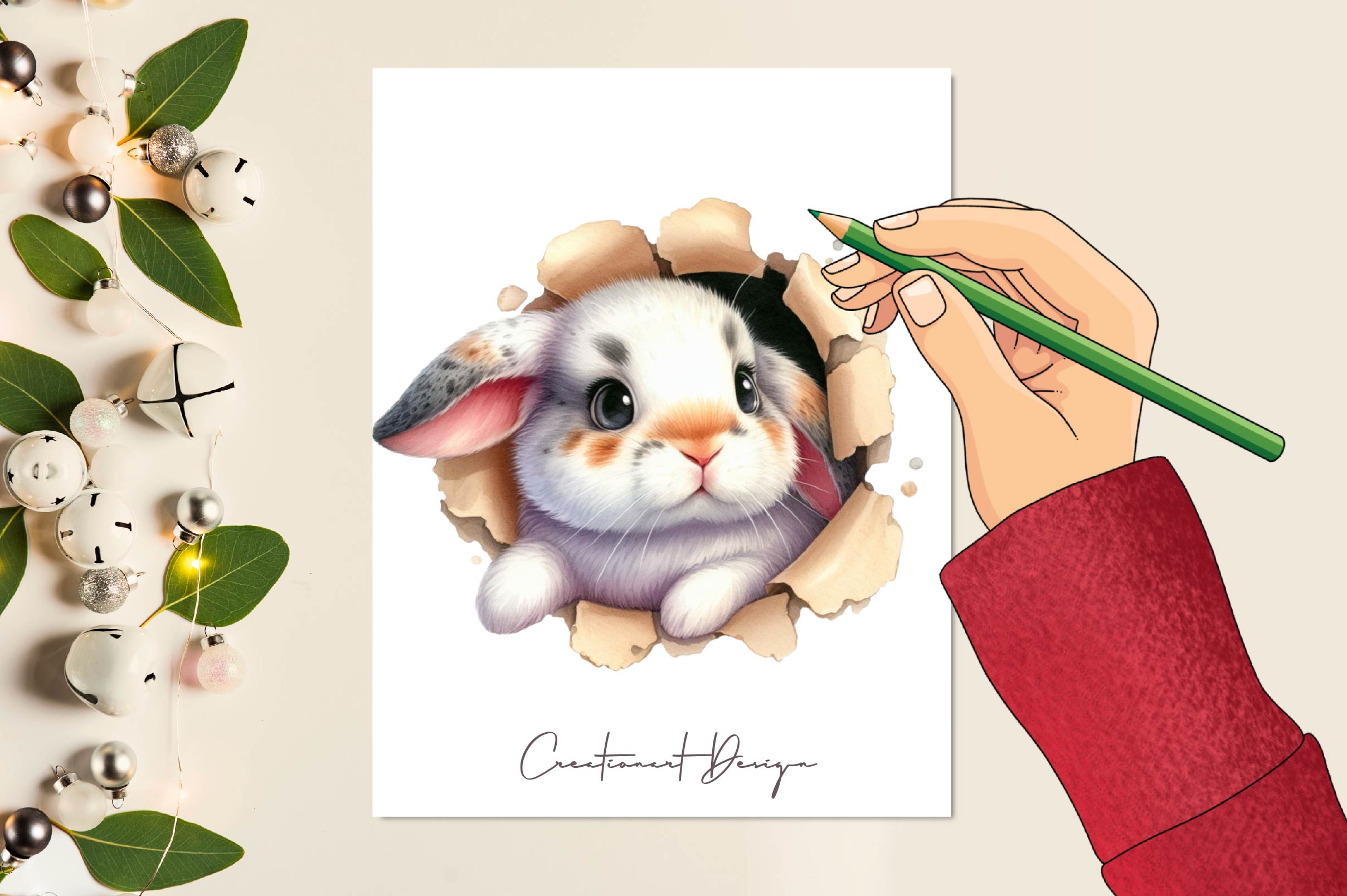 Bunny Peeks Out Of A Hole Clipart Bundle