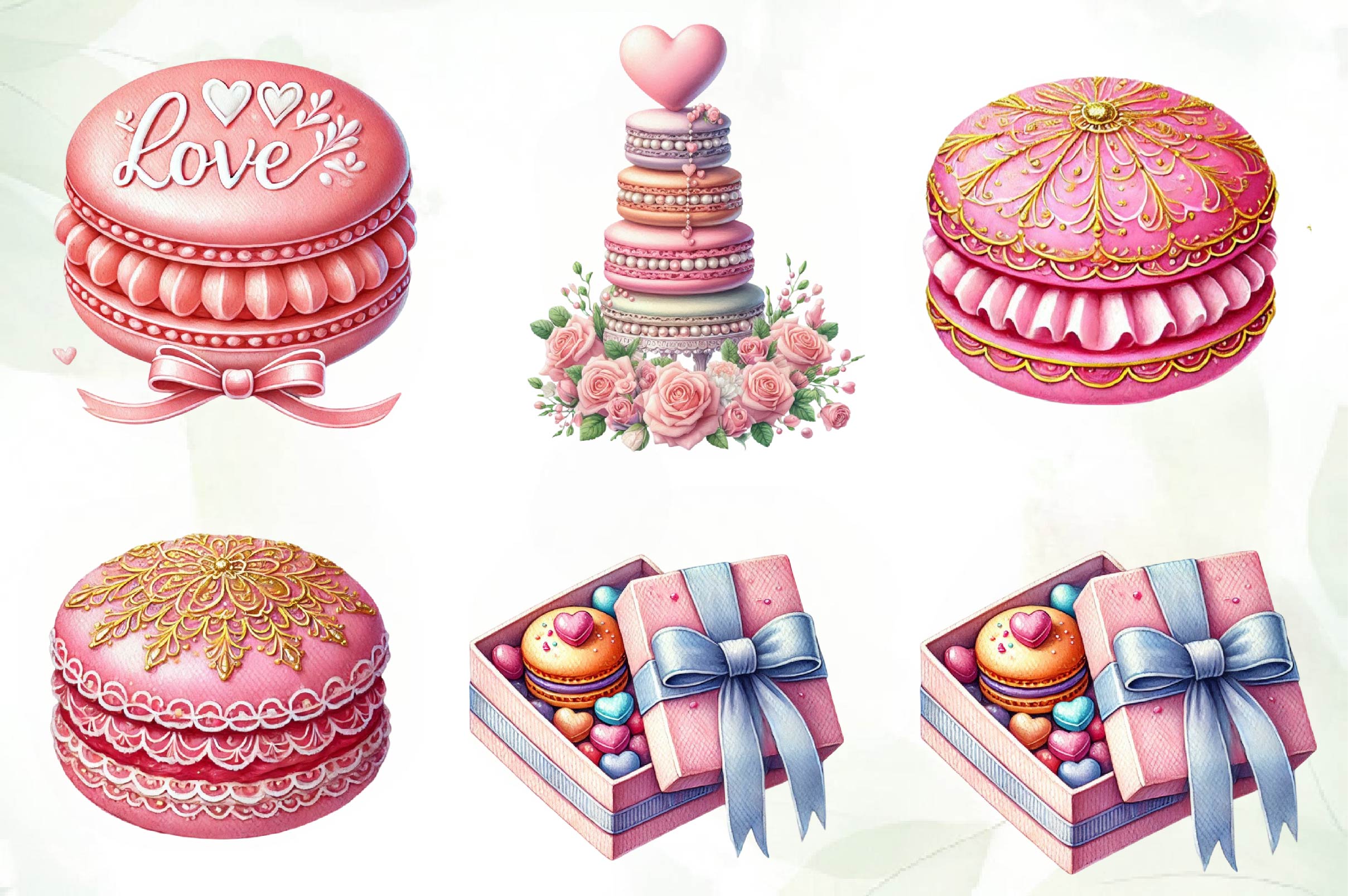 Macarons Valentine Day Love Sweet Clipart Bundle