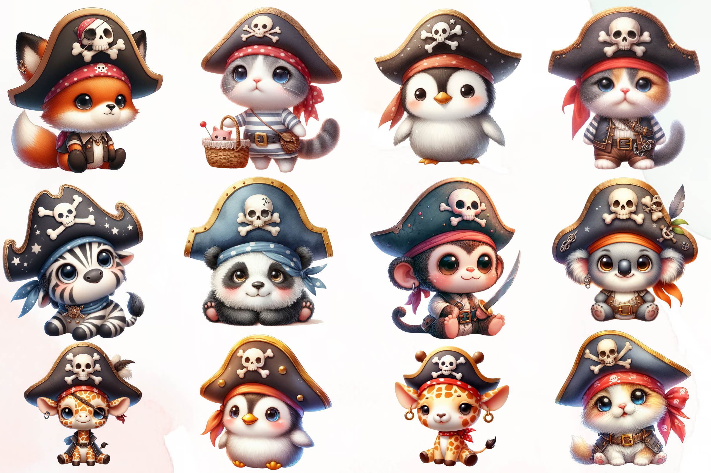 Pirate Cute Animal Pirates Clipart Bundle
